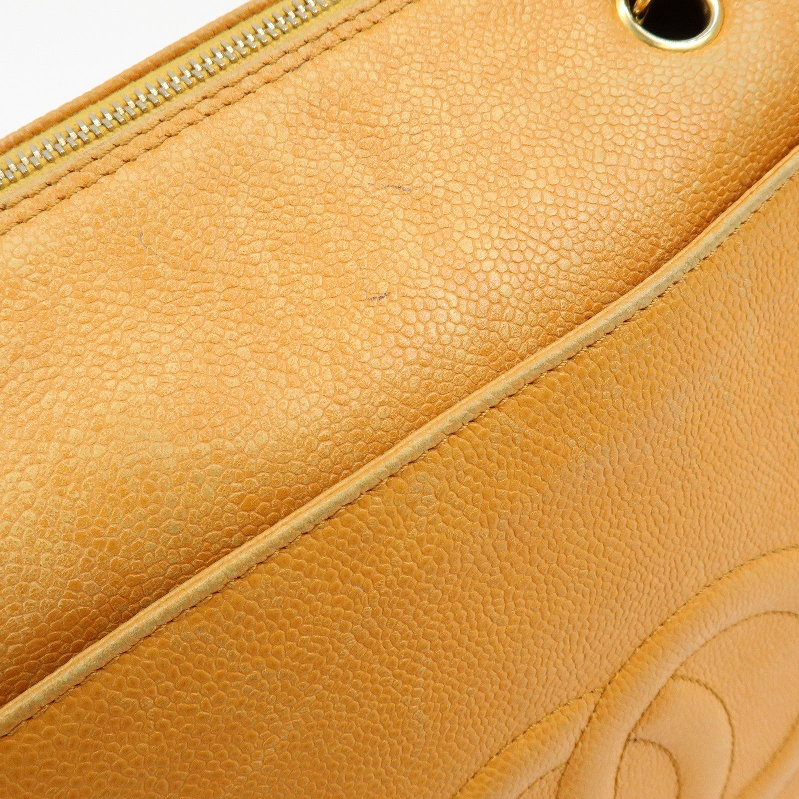 CHANEL COCO Mark Caviarskin Chain Shoulder Bag Boston Bag Yellow
