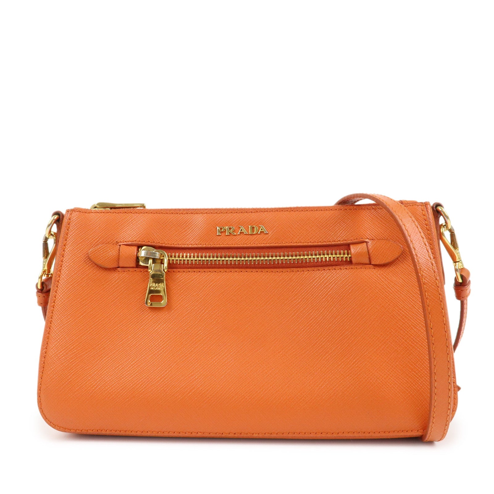 PRADA Logo Leather Shoulder Bag Crossbody Bag Orange BT0834
