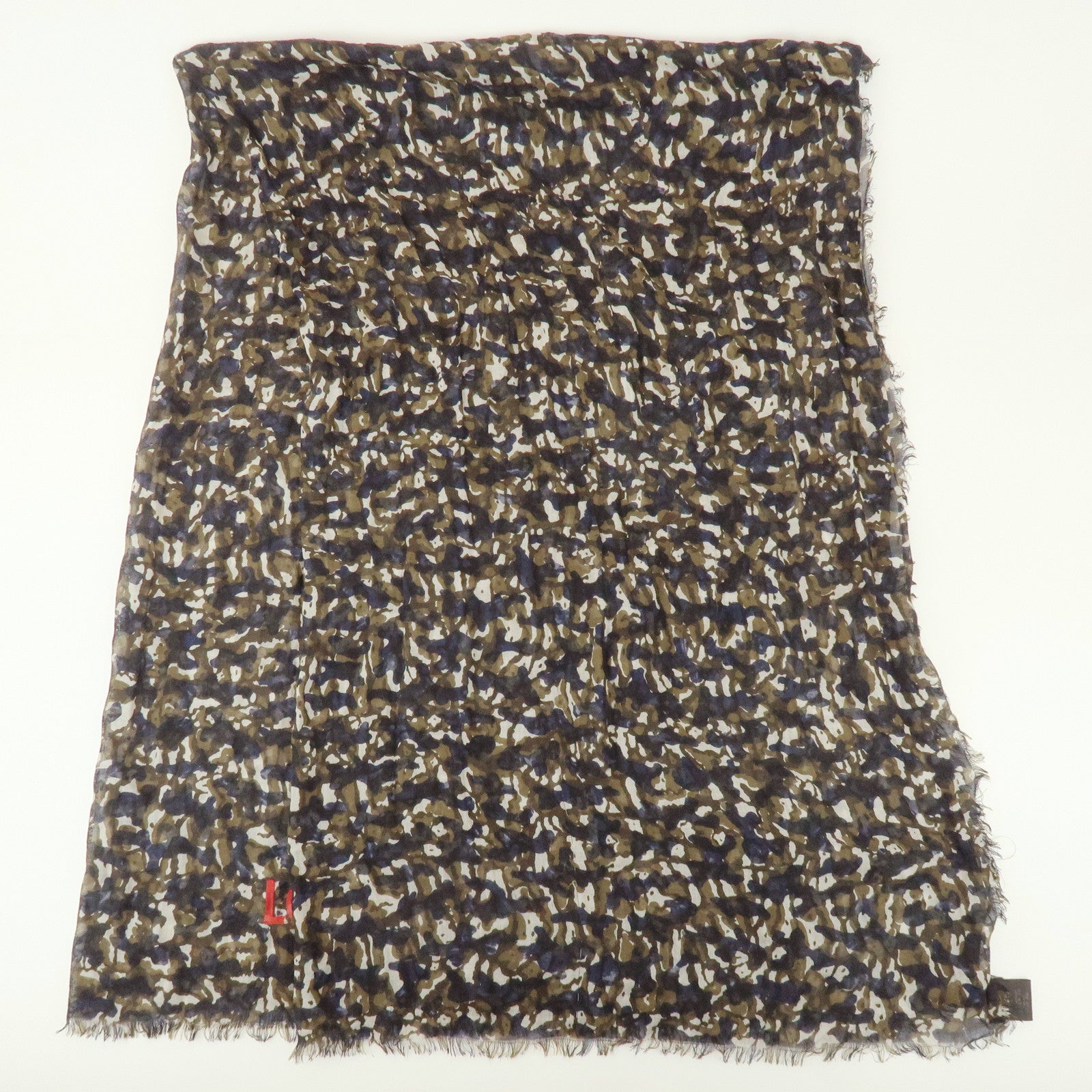 Louis Vuitton Cashmere Silk Scarf Shawl Camouflage Khaki M75136