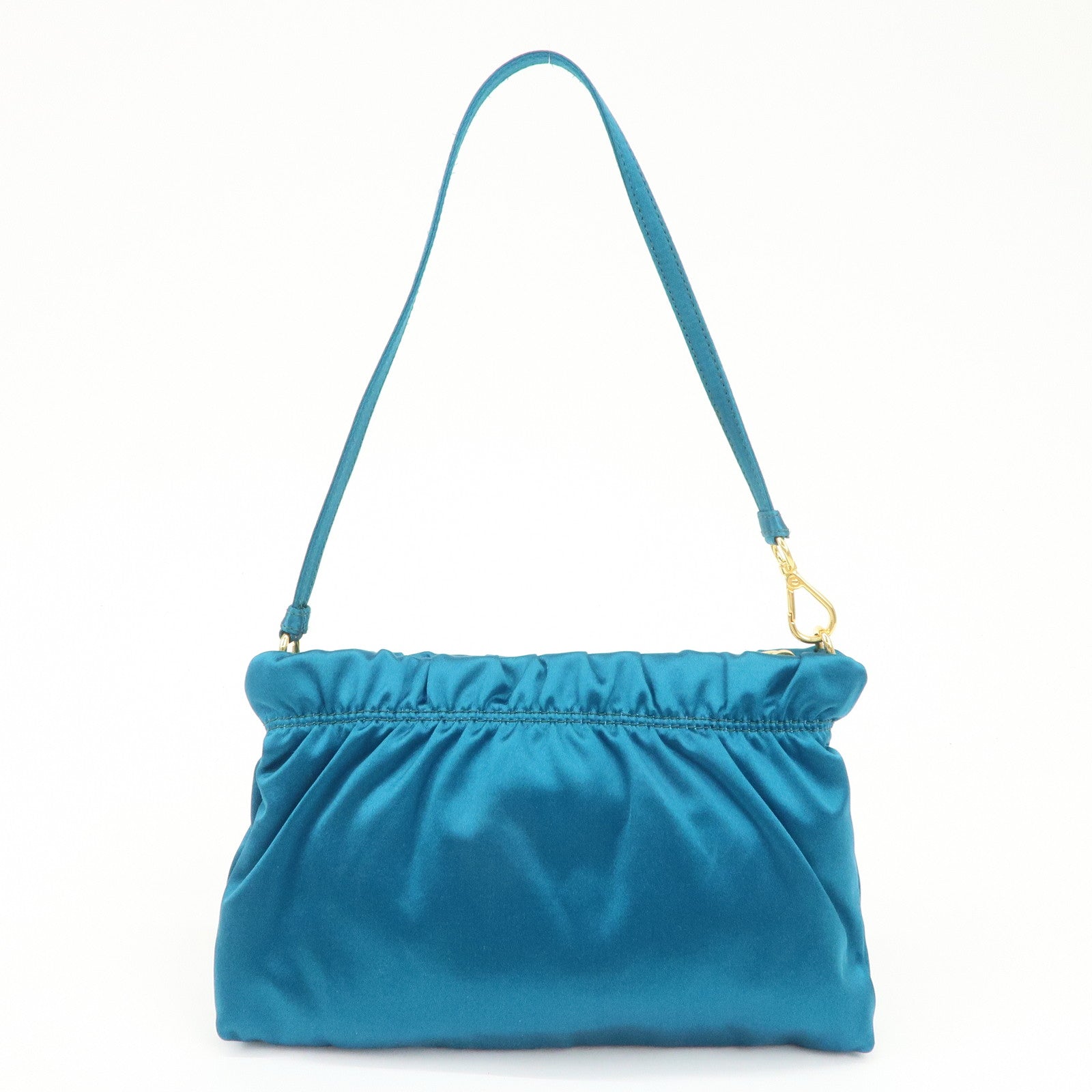 PRADA Satin Cosmetic Pouch Mini Hand Bag Blue 1N1662 Used