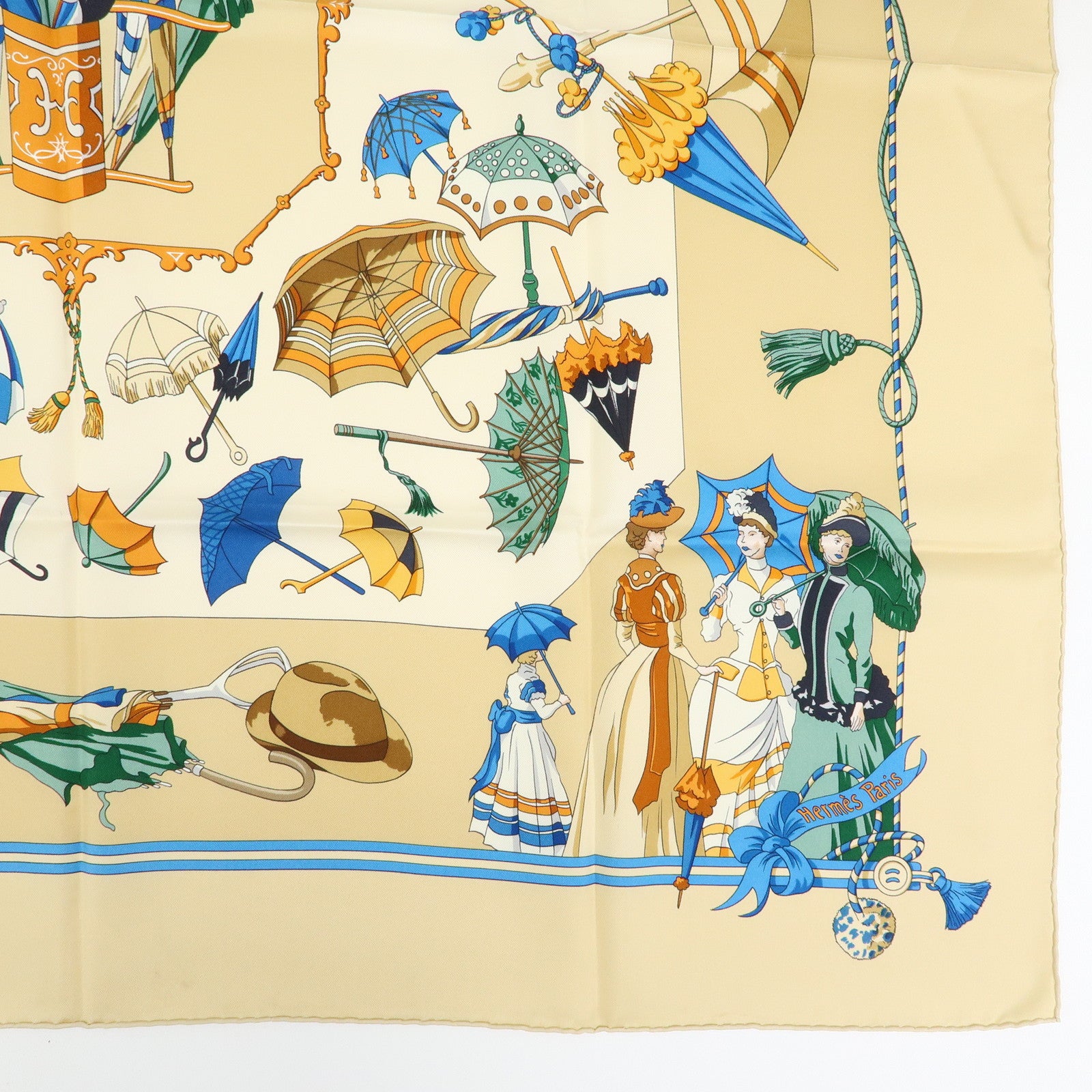 HERMES Carre 90 Silk 100% Scarf OMBRELLES ET PARAPLUIES Beige