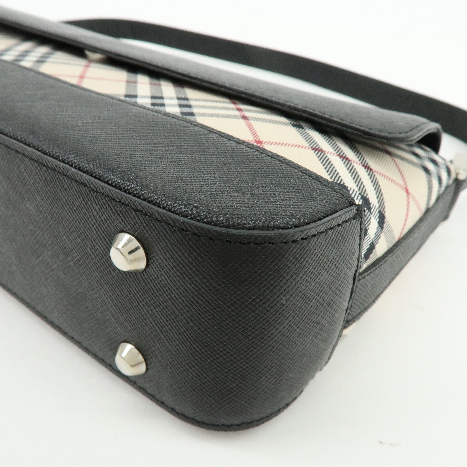 BURBERRY Nova Plaid Canvas Leather Shoulder Hand Bag Beige Black