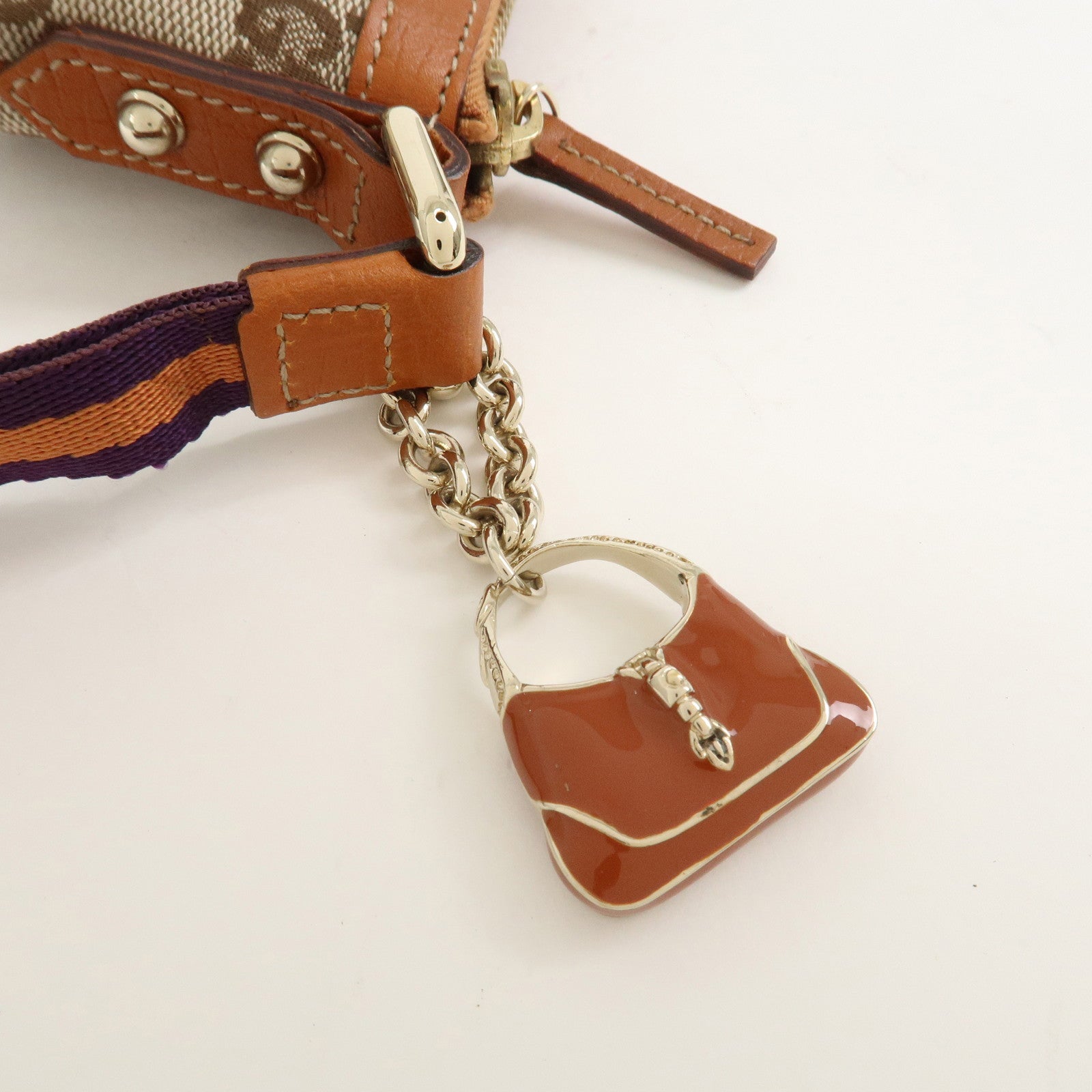 GUCCI Sherry GG Canvas Leather Pouch Cosmetic Pouch Brown 152507