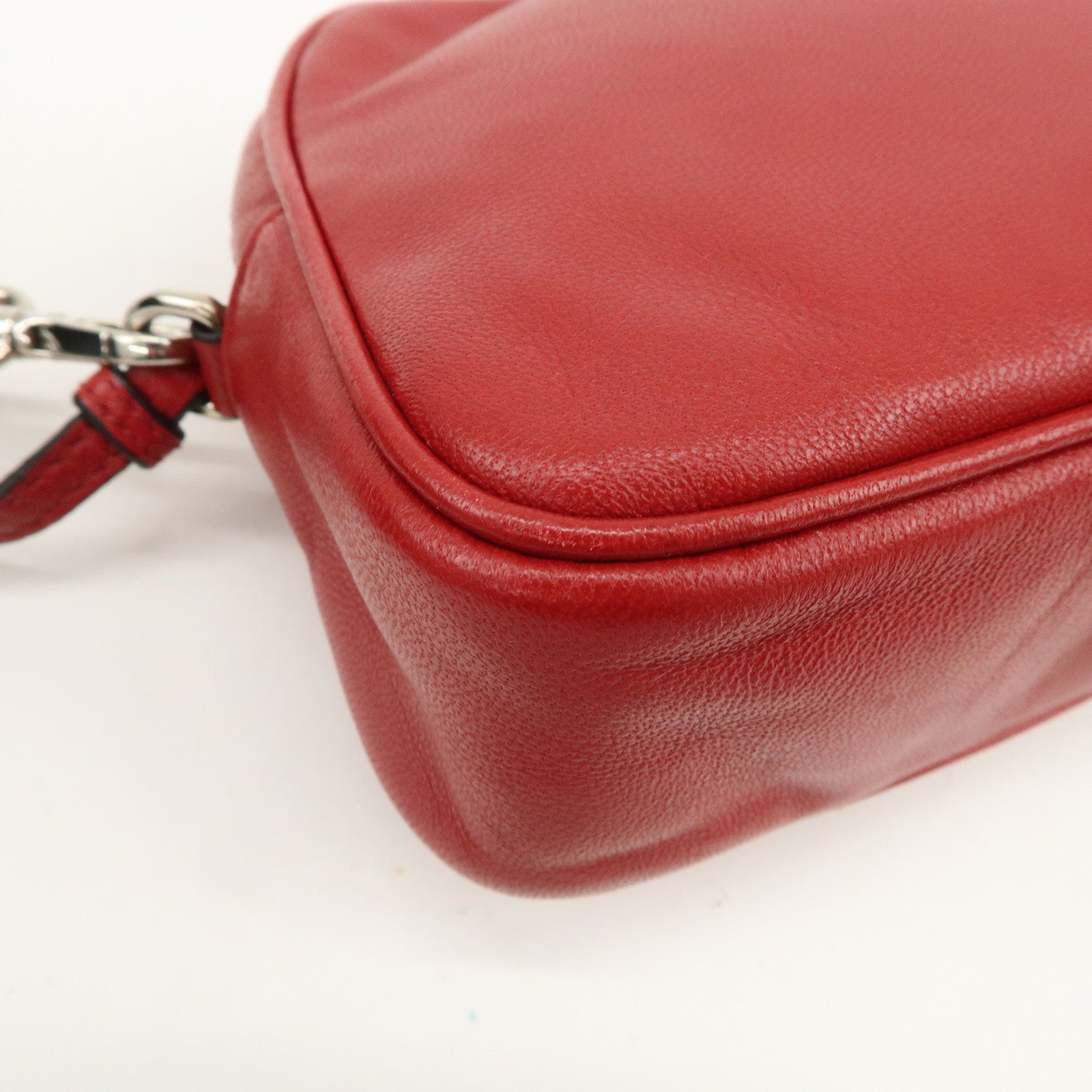 PRADA Logo Leather MiniPouch Wristlet Bag Red