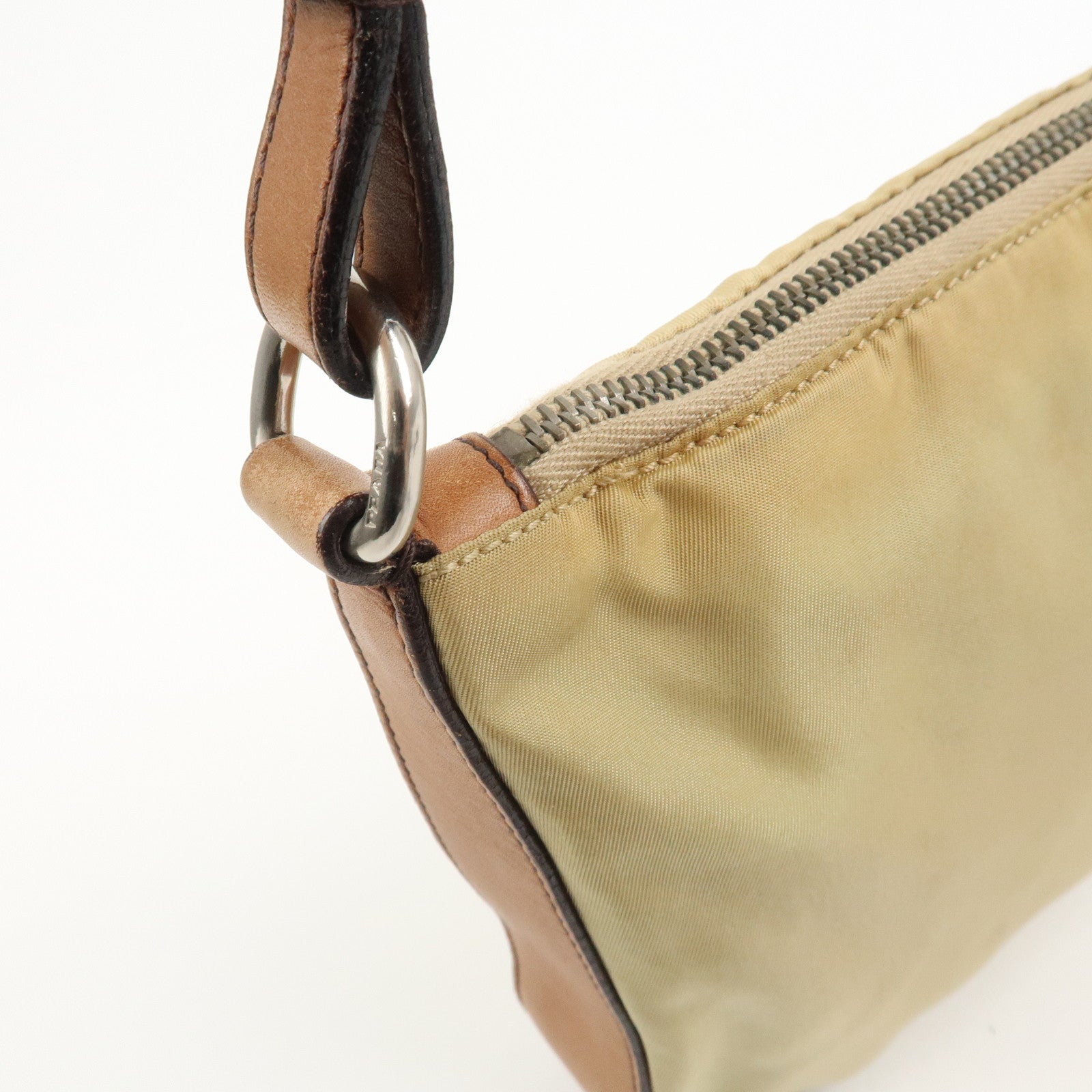 PRADA Triangle Logo Nylon Shoulder Bag Brown BR2205