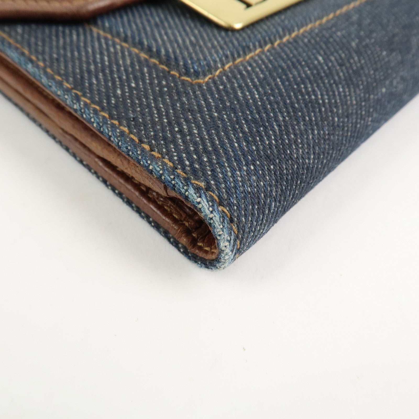 Christian Dior Leather Denim Bi-fold Compact Wallet 46BM-0024 Used