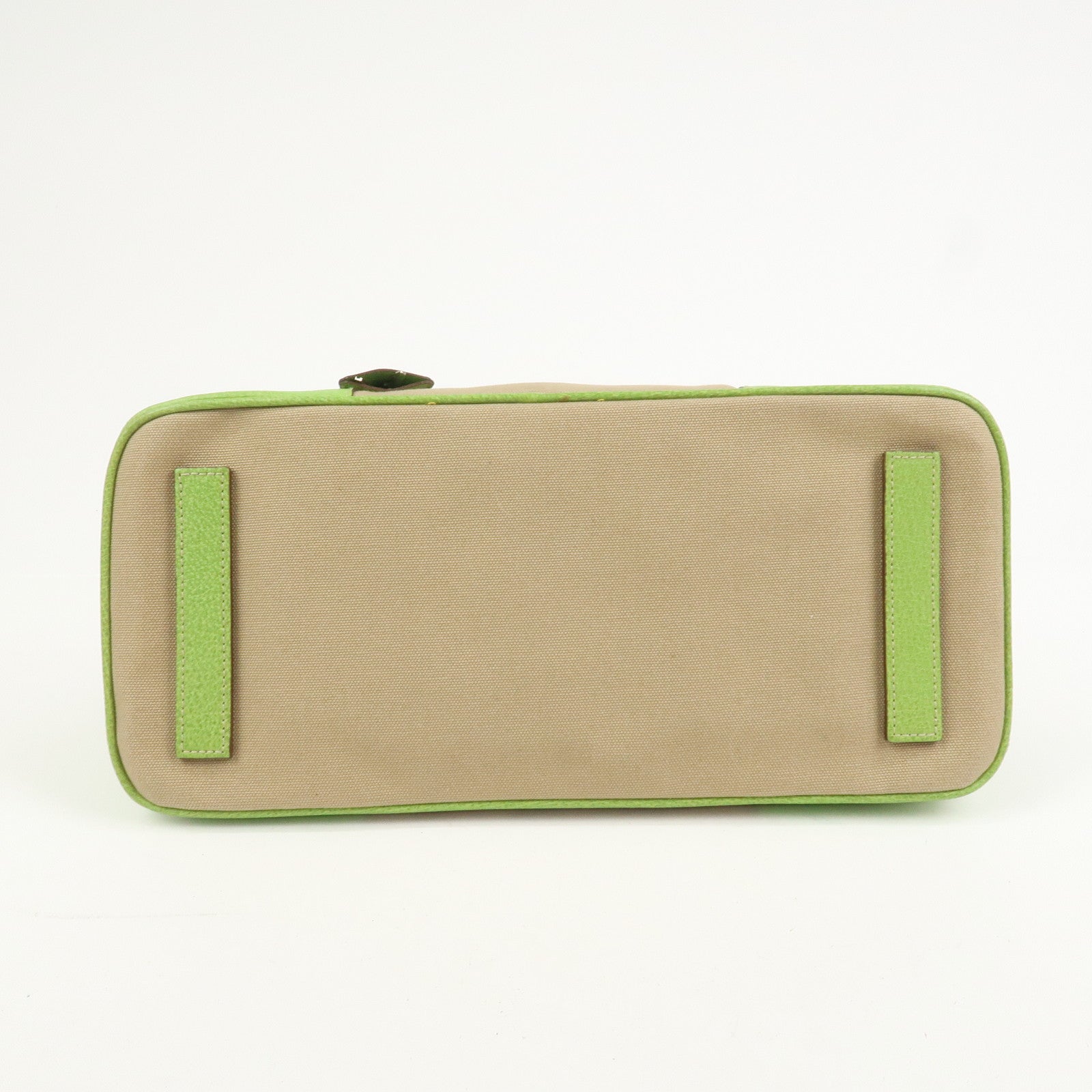 PRADA Canvas Leather Tote Bag Hand Bag Beige Light Green BN0082