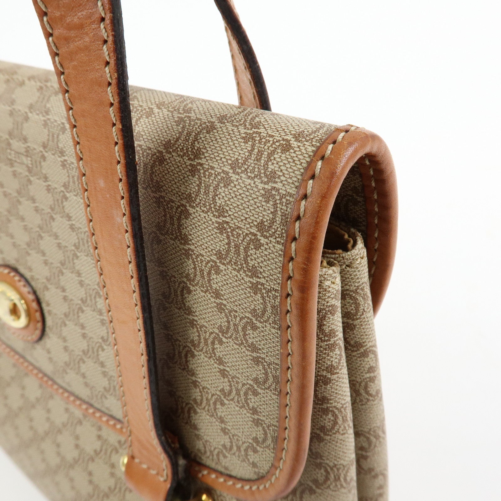 CELINE Logo Macadam PVC Leather Hand Bag Shoulder Bag Beige Brown