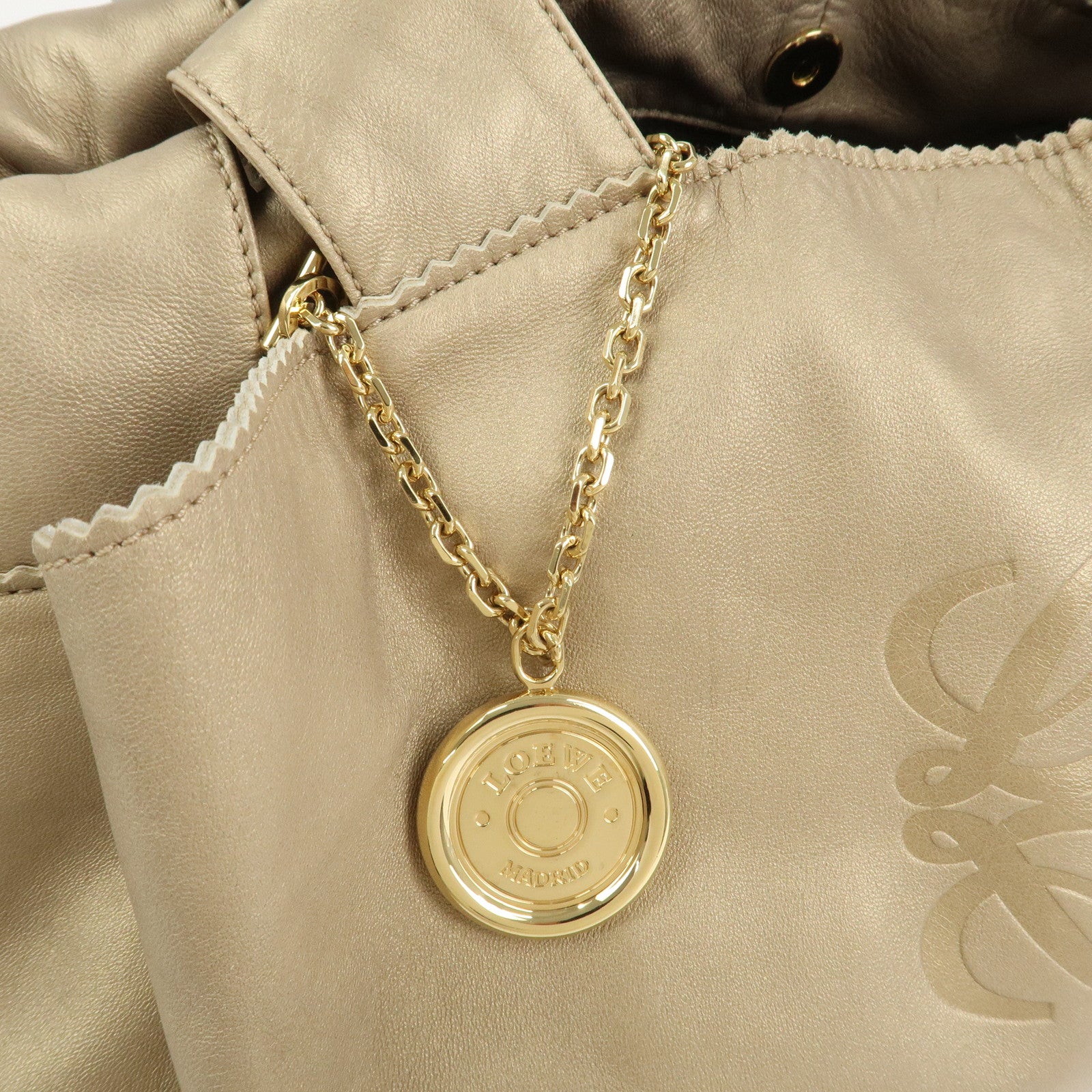 LOEWE Anagram Nappa Aire Leather Hand Bag Tote Bag Gold