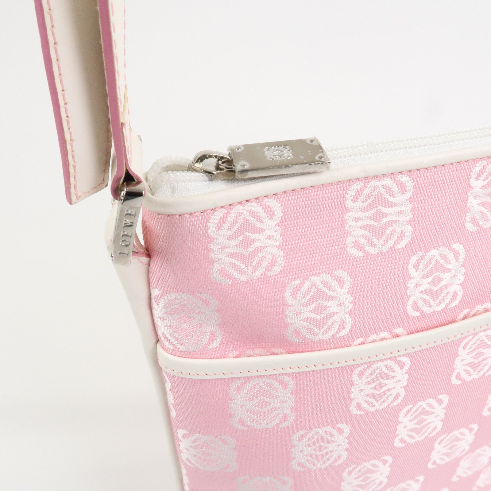 LOEWE Anagram Canvas Leather Shoulder Bag Pink White