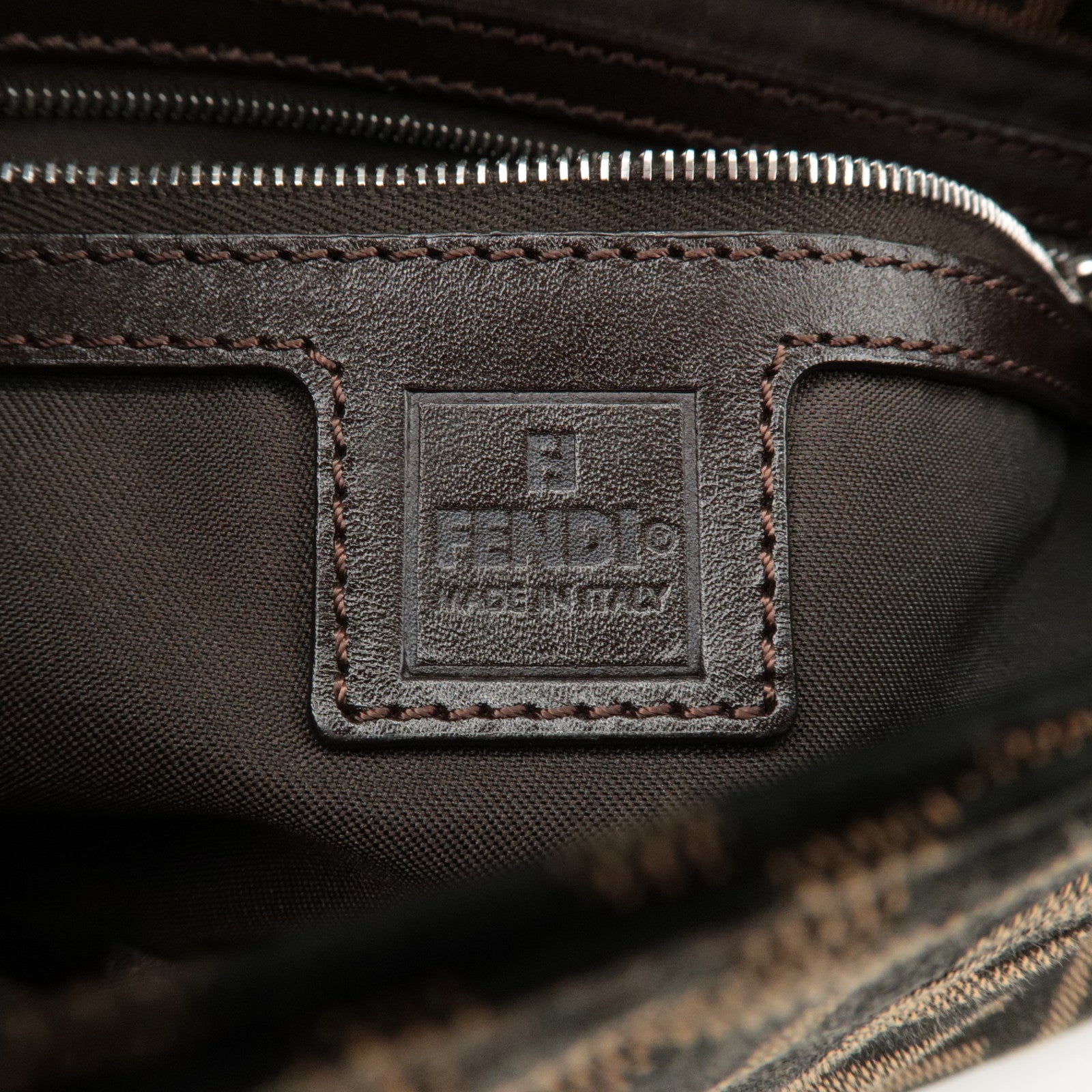 FENDI Mamma Baguette Zucca Canvas Shoulder Bag Brown Black 26424 Used