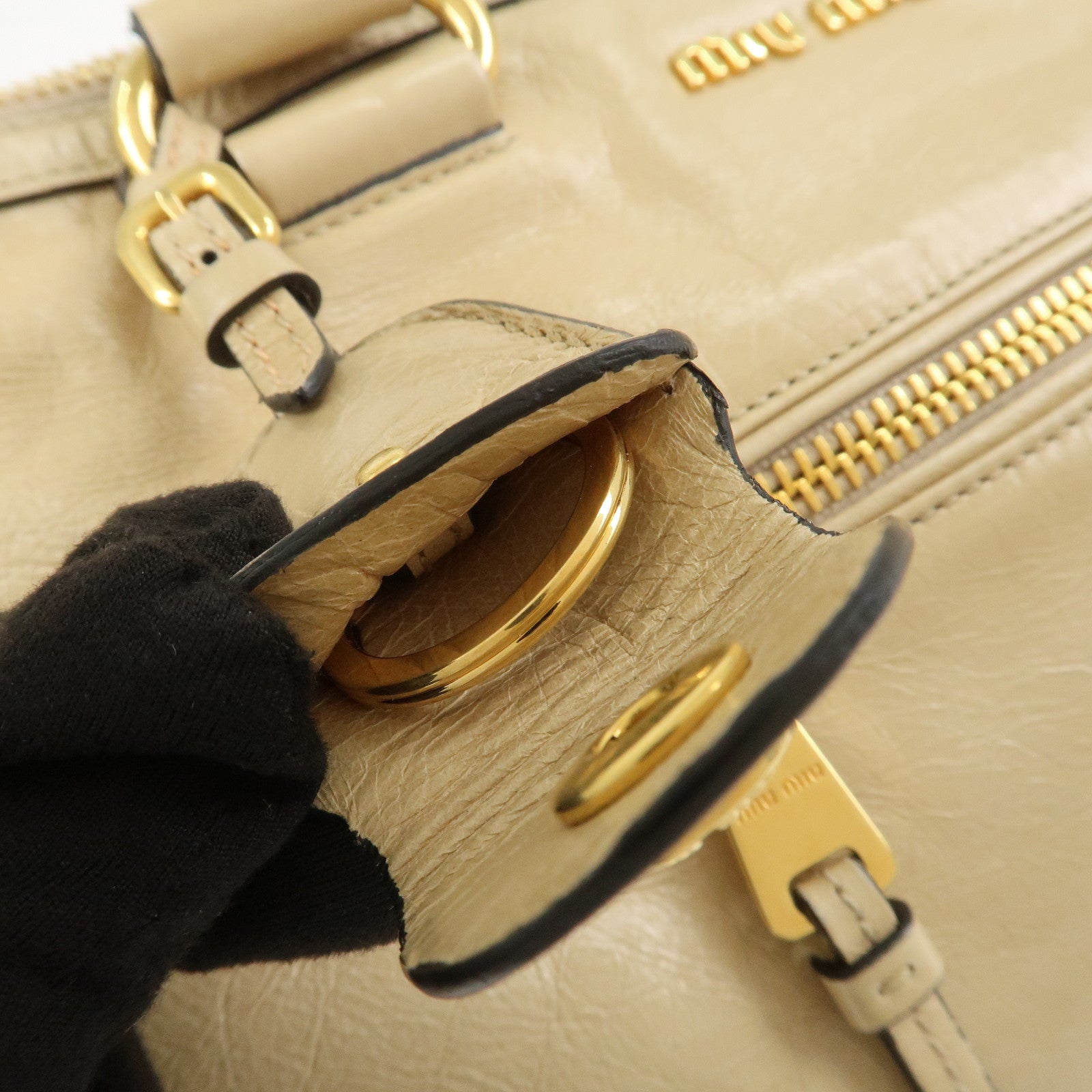 MIU MIU Logo Leather 2Way Bag Hand Bag Shoulder Bag Beige