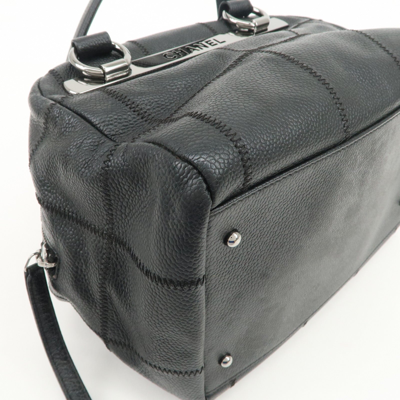 CHANEL Chocolate Bar Caviarskin Shoulder Bag Hand Bag Black