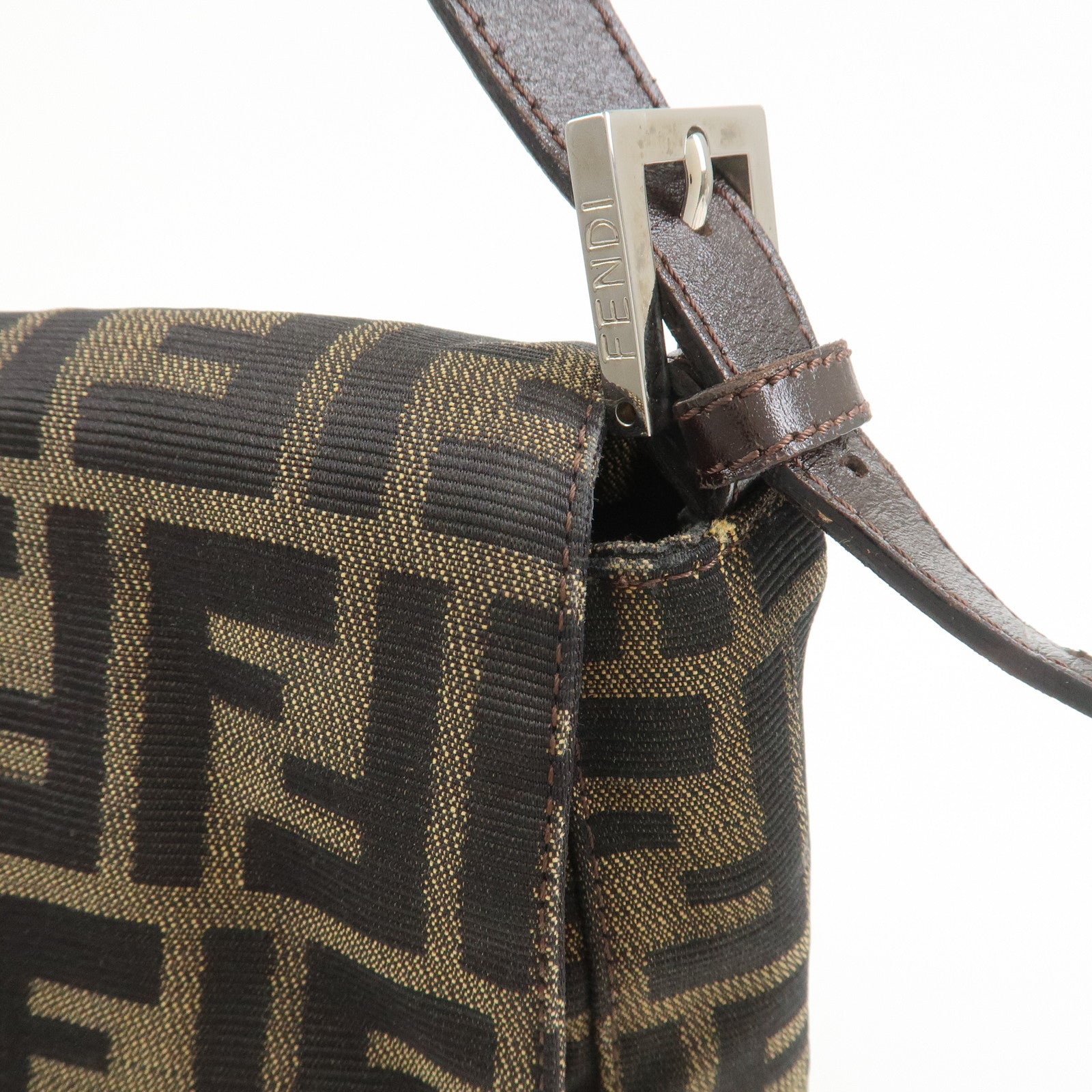 FENDI Zucca Canvas Leather Shoulder Bag Crossbody Bag Brown 26695