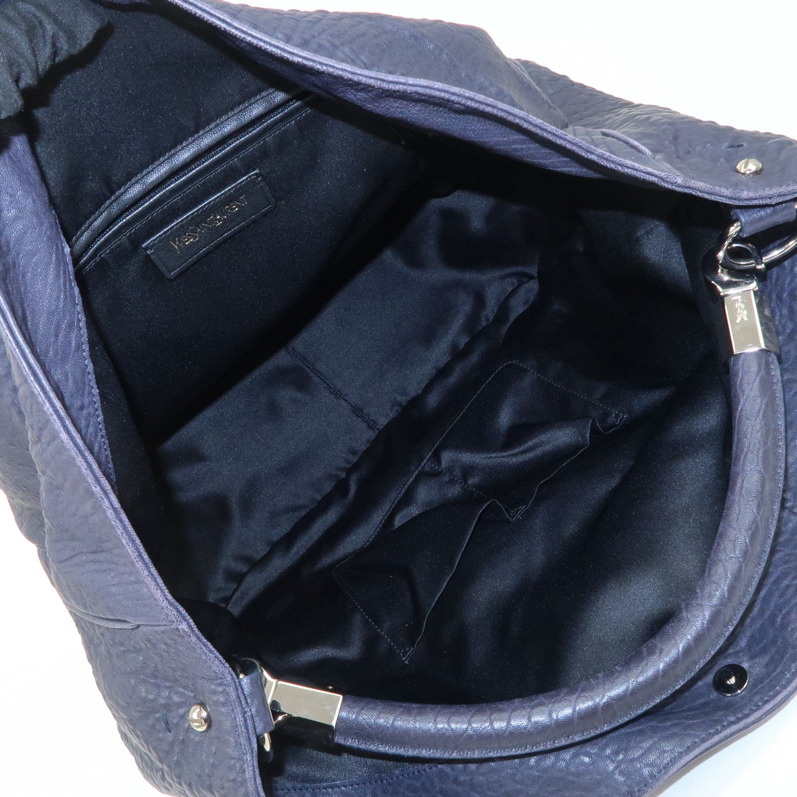 SAINT LAURENT Leather One Shoulder Bag Hand Bag Navy Silver HDW