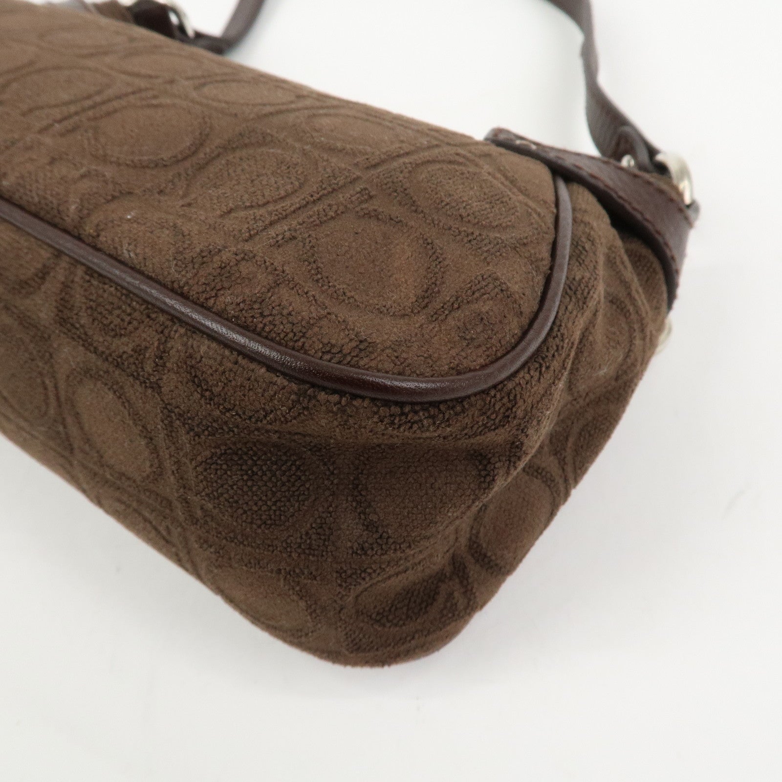 Ferragamo Gancini Polyester Leather Shoulder Bag Hand Bag Brown