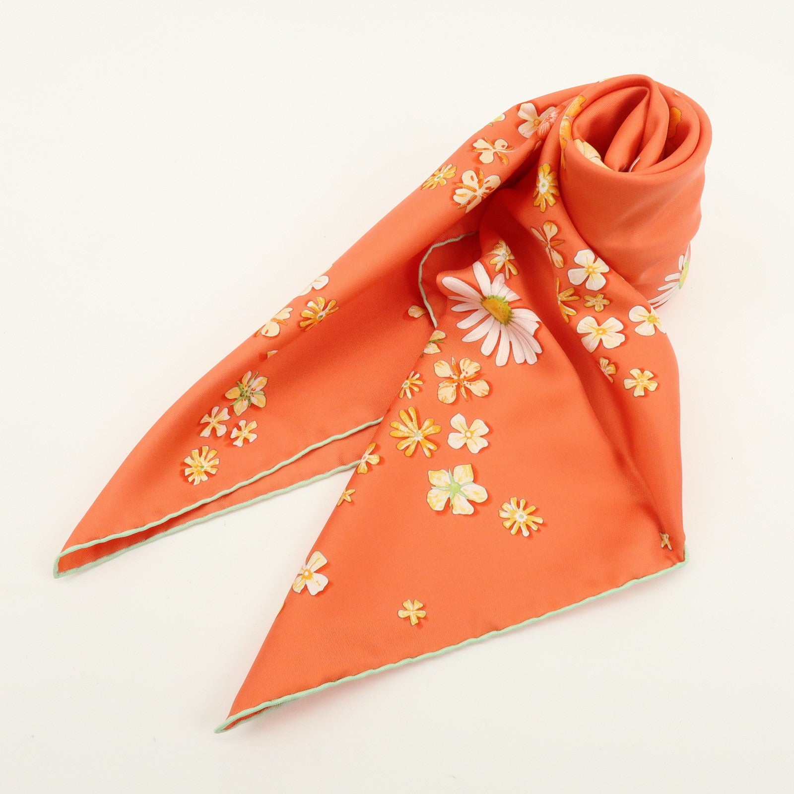 HERMES Carre 90 Silk 100% FLOWER POWER Scarf Orange
