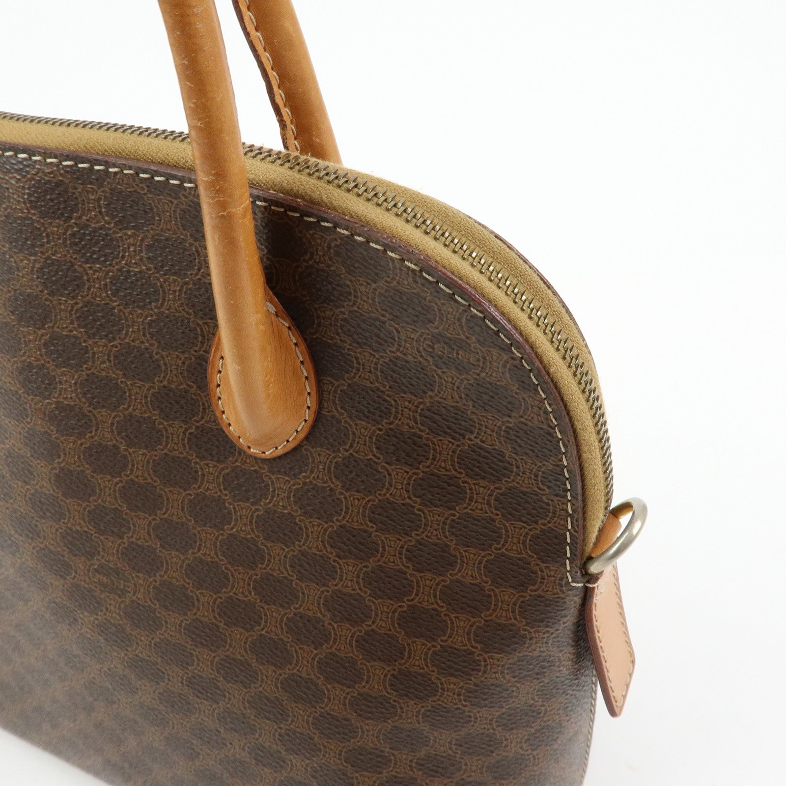 CELINE Macadam PVC Leather 2Way Bag Hand Bag Dome Bag Brown