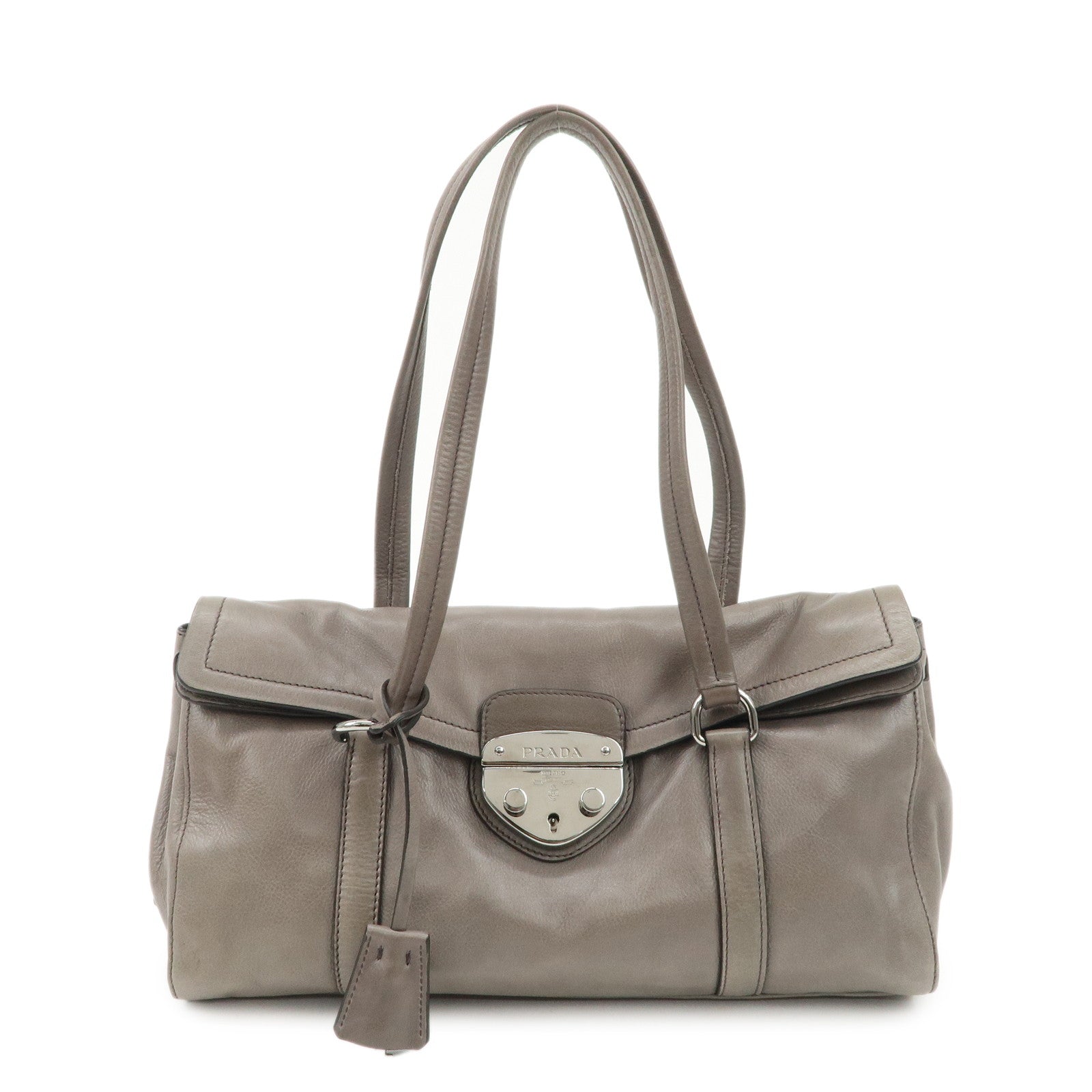 PRADA Triangle Logo Leather Shoulder Bag Gray BR3274