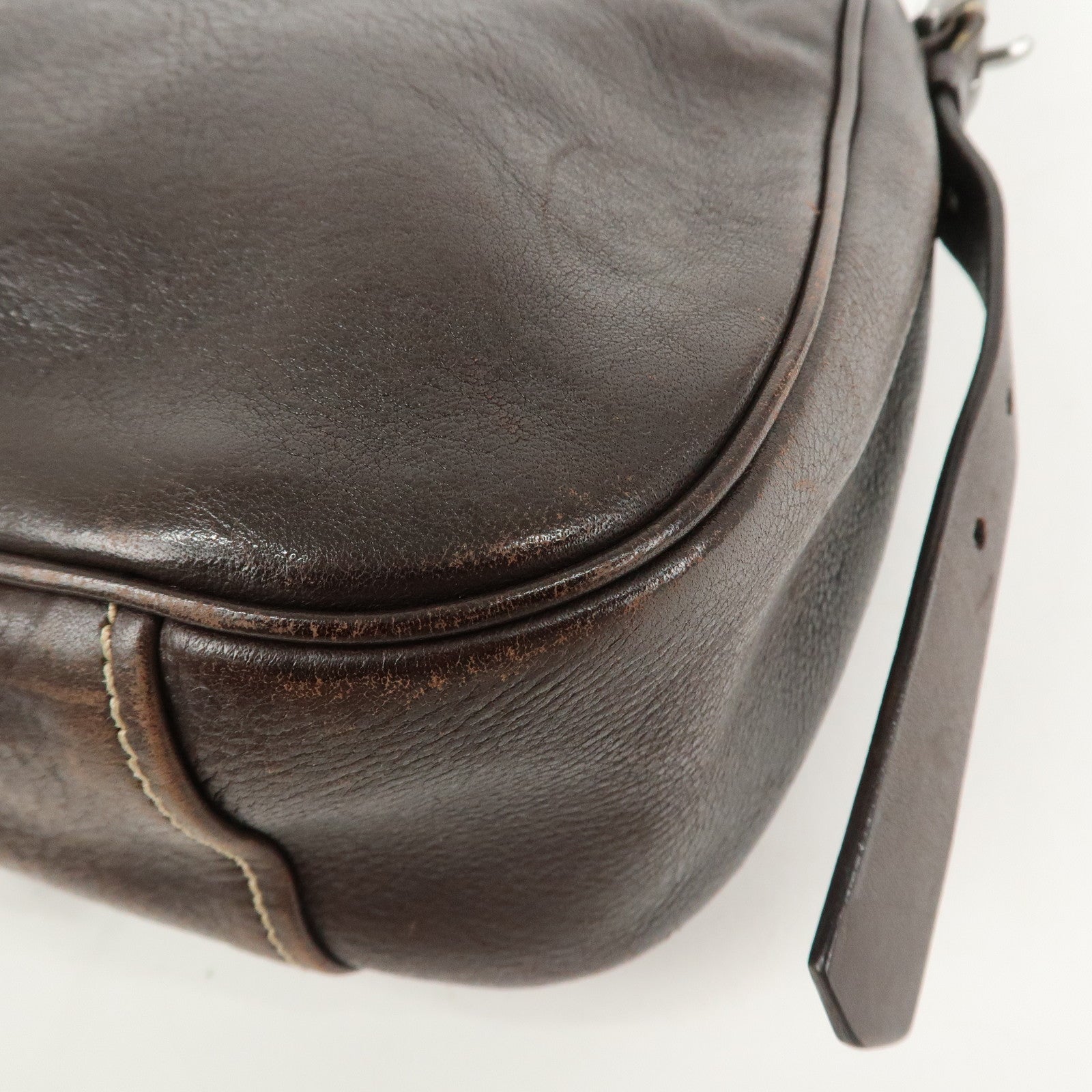 PRADA Logo Leather Shoulder Bag Crossbody Bag Brown
