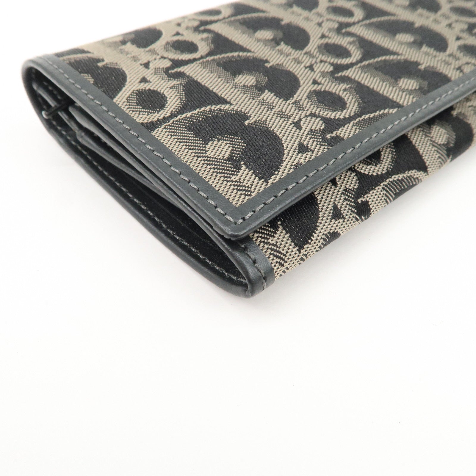 Christian Dior Oblique Canvas Leather Wallet Black Beige