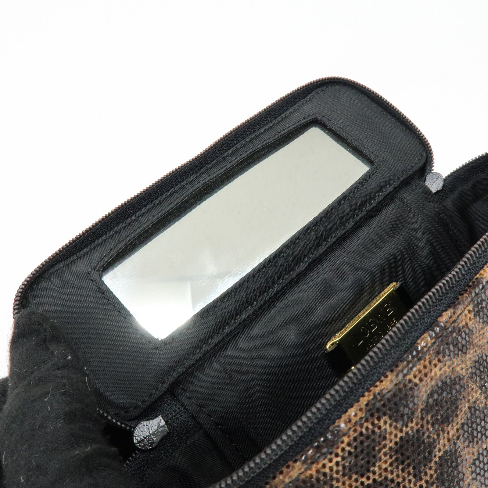 LOEWE PVC Leather Leopard Print Hand Bag Vanity Bag Brown Bag