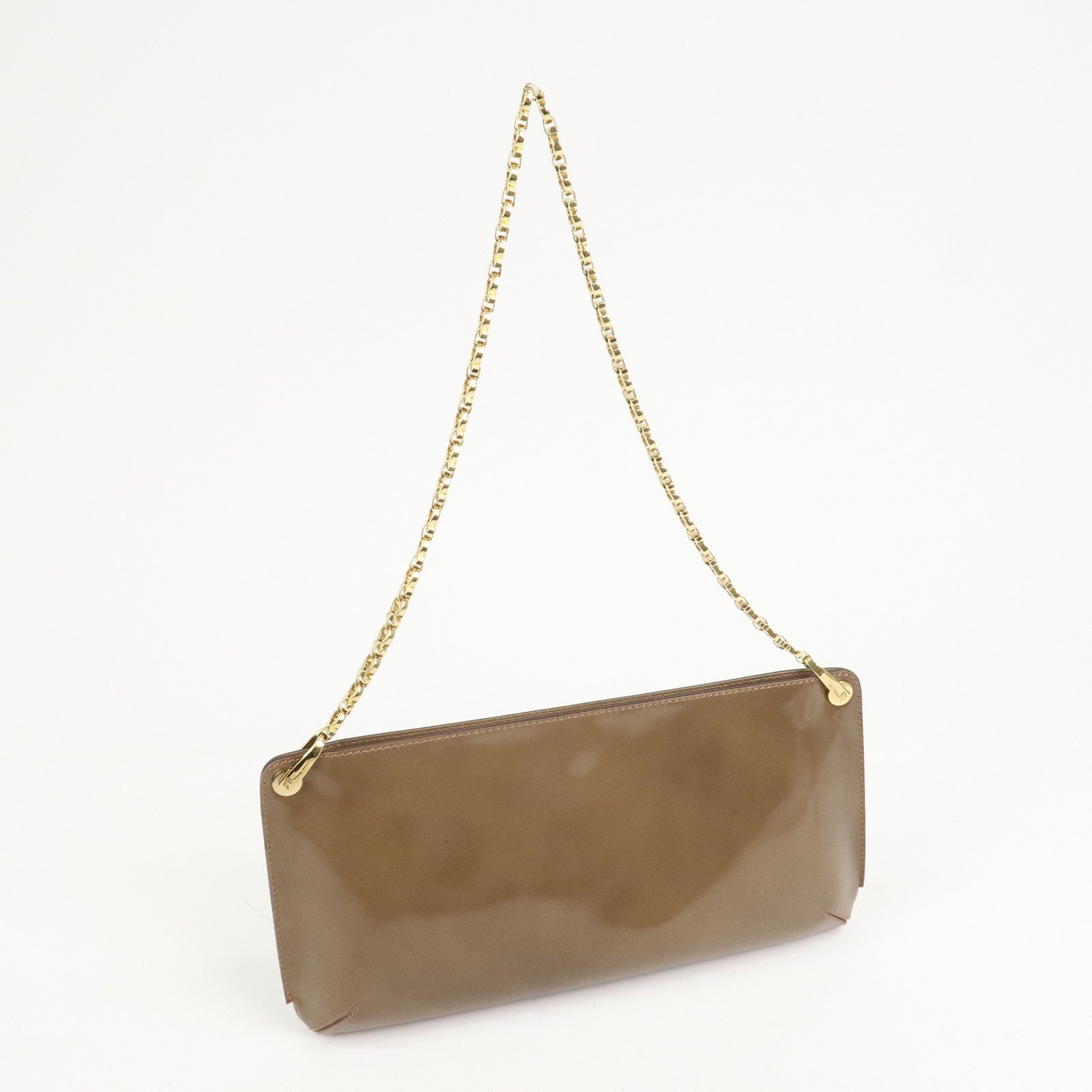 Ferragamo Gancini Patent Leather Chain Shoulder Bag Beige Gold HDW