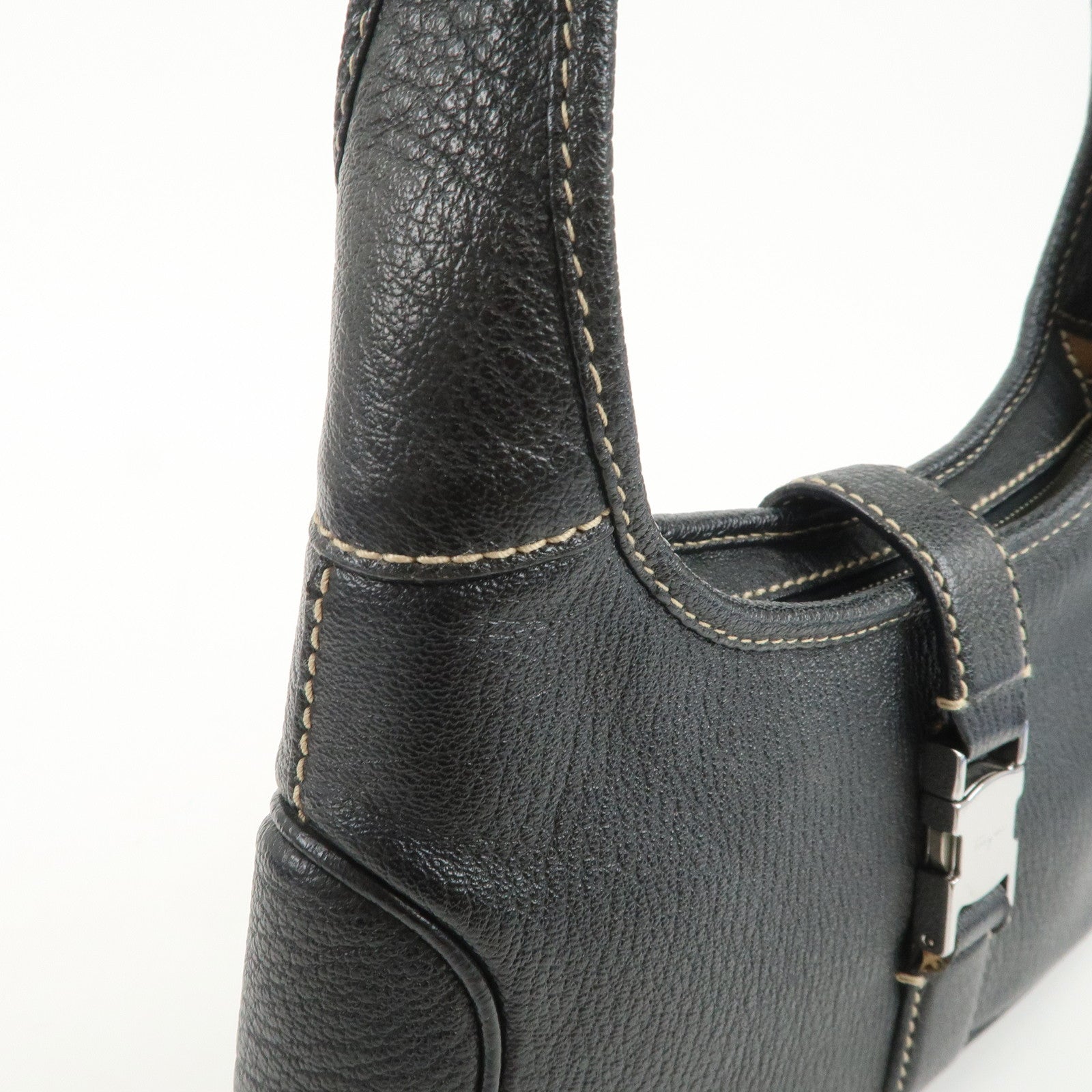 Ferragamo Logo Leather Shoulder Bag Hand Bag Black