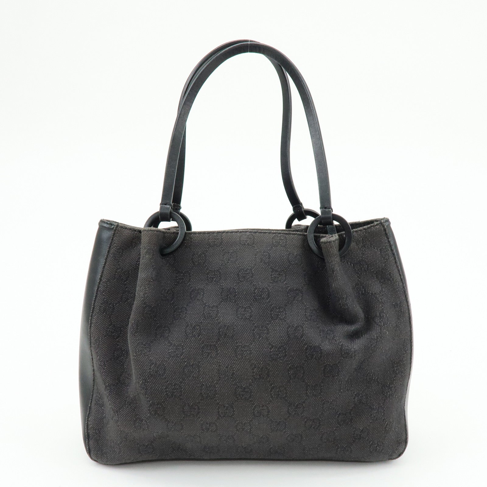 GUCCI GG Canvas Leather Tote Bag Hand Bag Black 101919