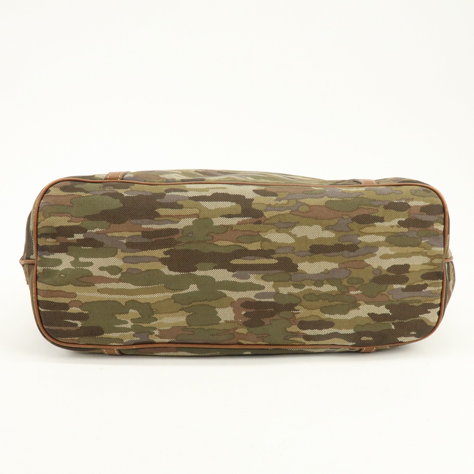 PRADA Canvas Leather Tote Bag Shoulder Bag Camouflage Brown Khaki