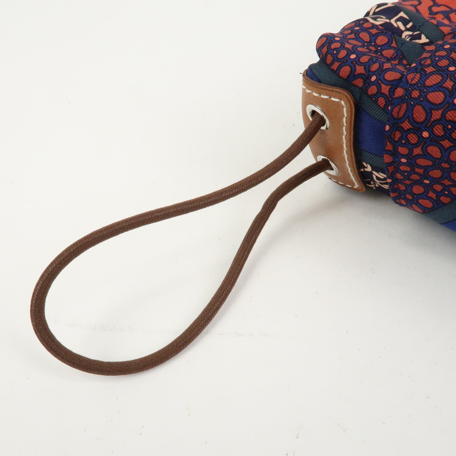 HERMES Fourbi 25 Silk Leather Drawstring Hand Bag Pouch Orange Navy