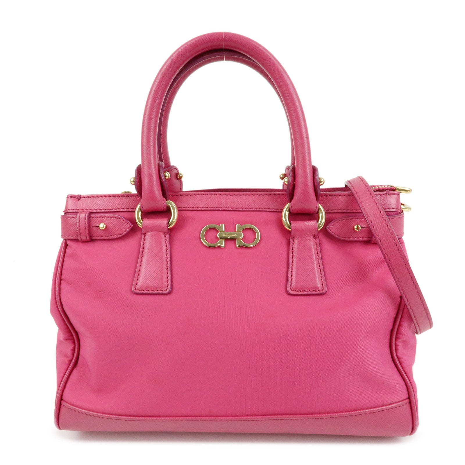Ferragamo Gancini Nylon Leather 2Way Bag Hand Bag Pink