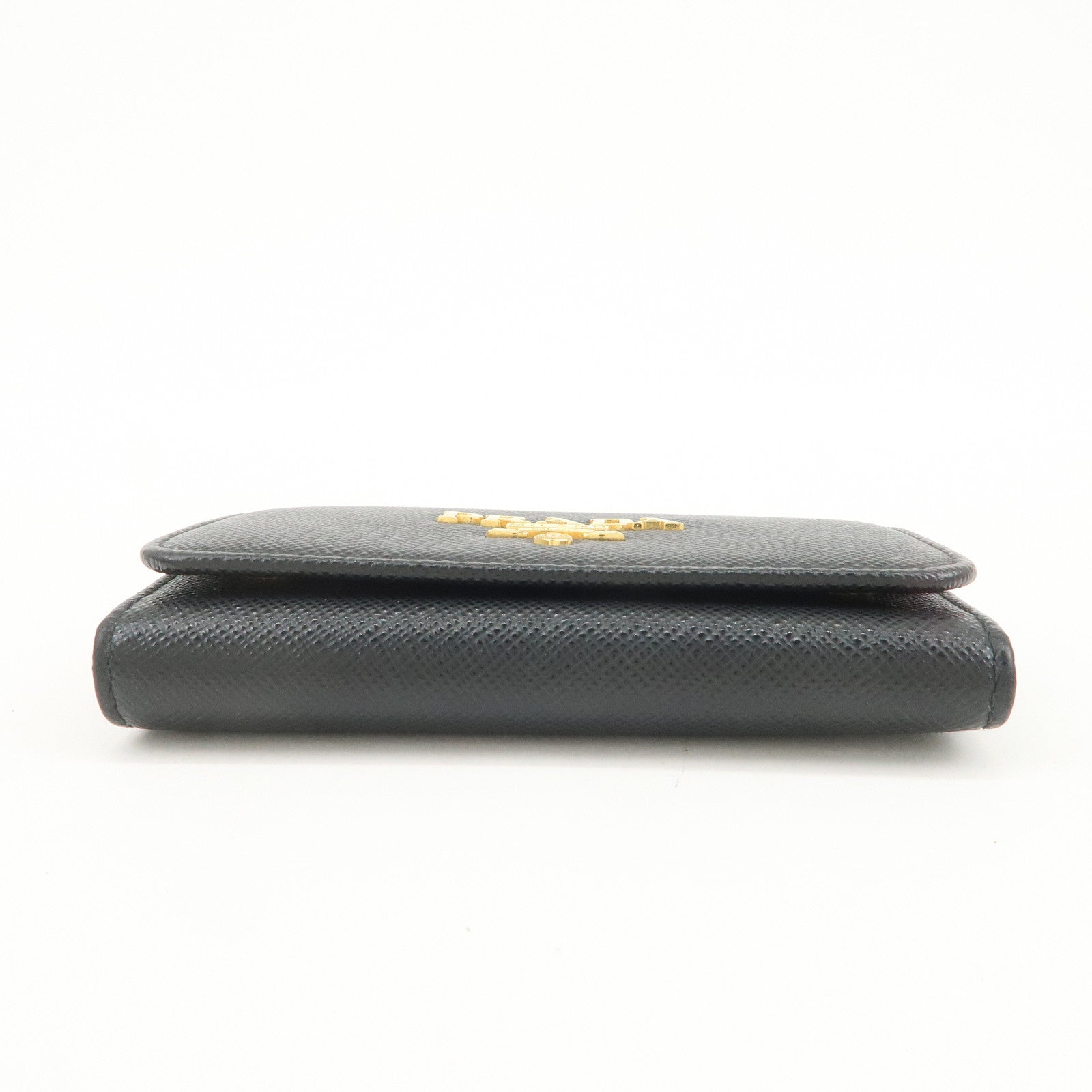 PRADA Logo Saffiano Leather Key Case Key Holder Black