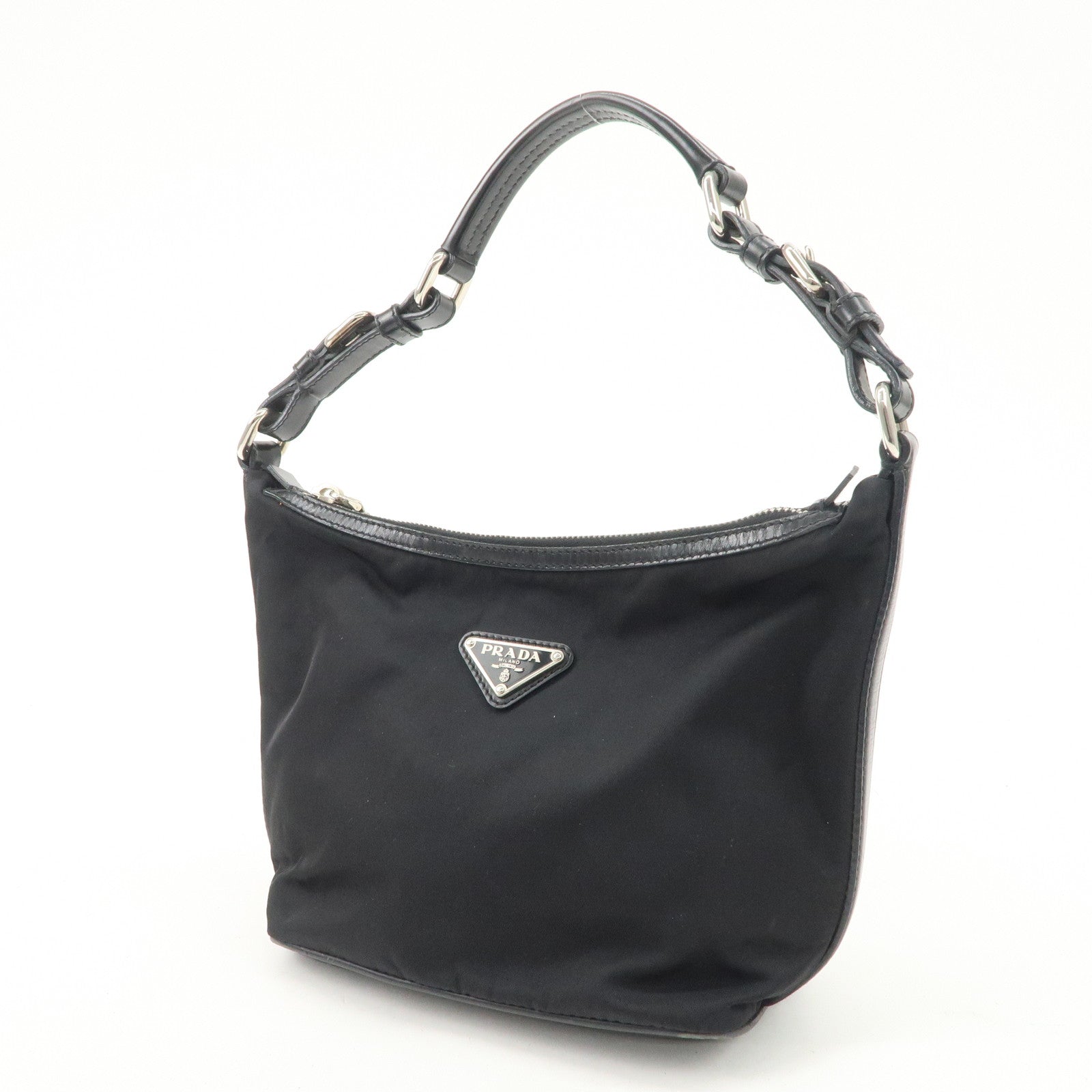 PRADA Triangle Logo Nylon Leather Shoulder Bag Hand Bag Black BR3121 Used