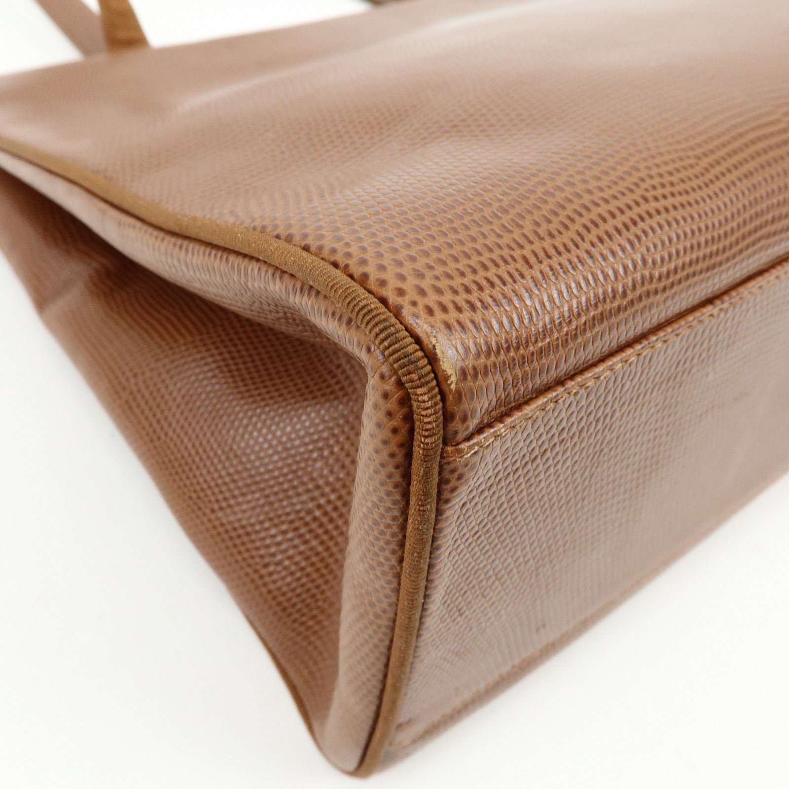 Ferragamo Vara Embossed Leather Tote Bag Shoulder Bag Brown