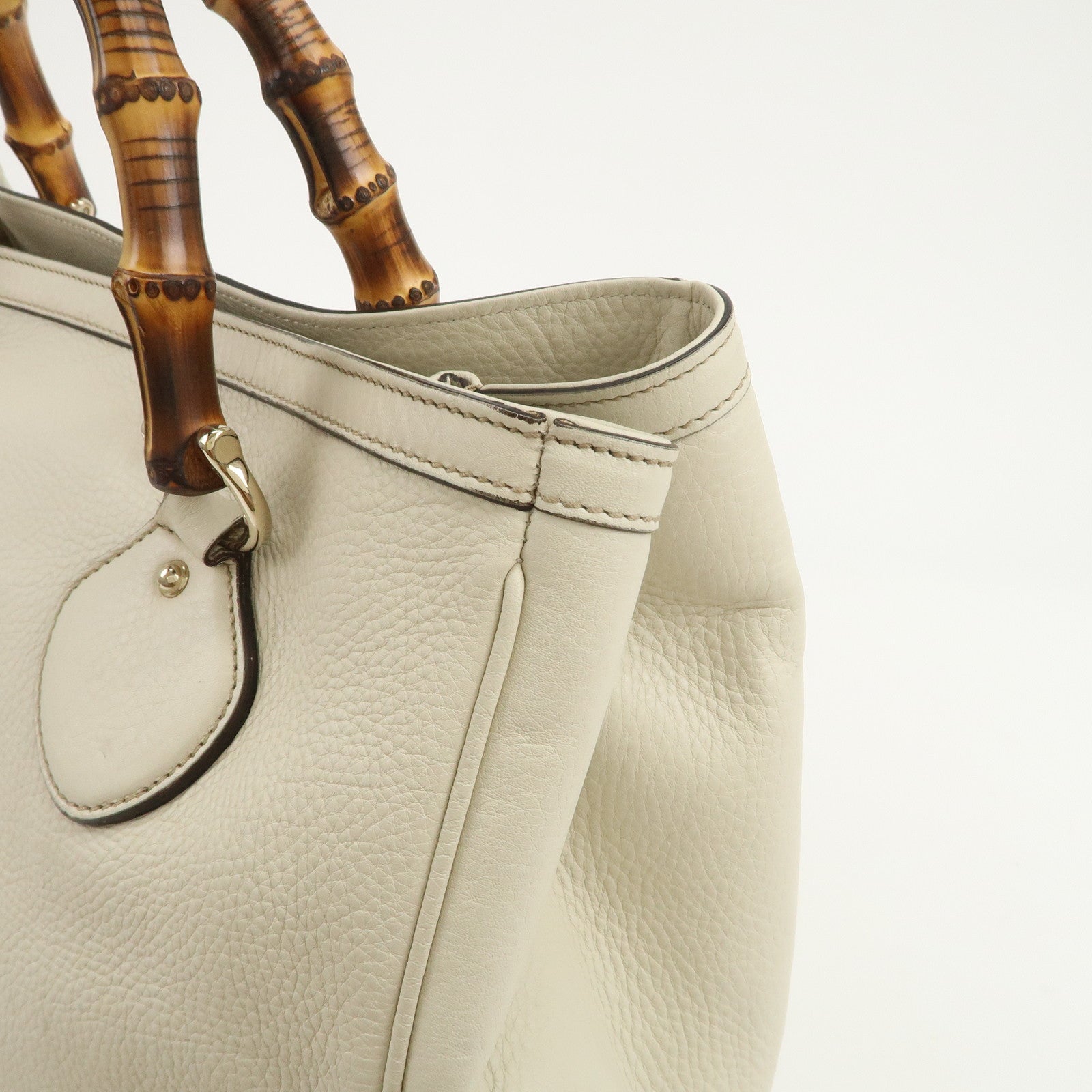 GUCCI Bamboo Leather 2Way Bag Hand Bag Shoulder Bag Ivory 282317