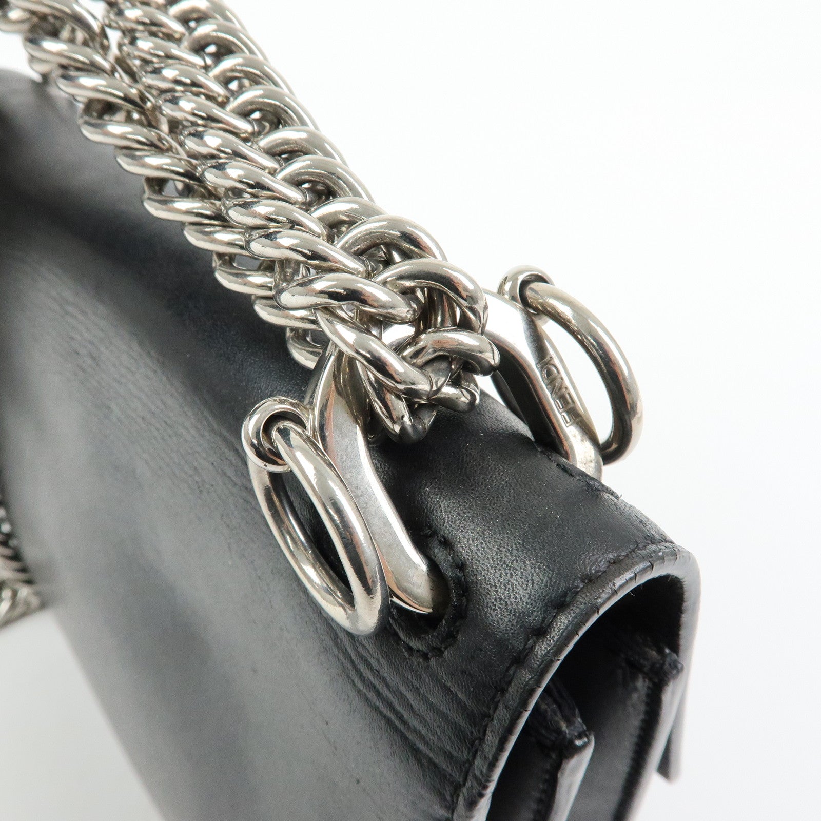 FENDI Kan I Mini Leather Chain Shoulder Crossbody Bag Black 8M0381