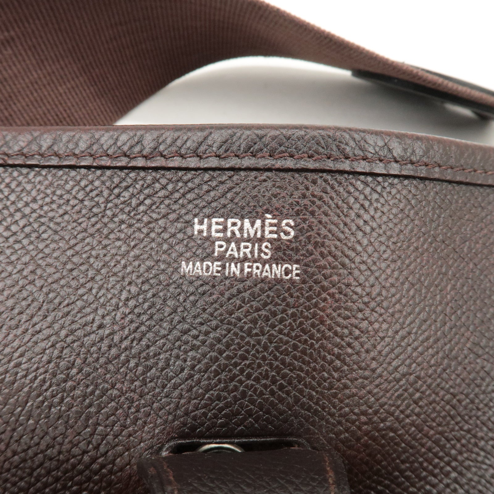 HERMES Evelyn 1GM H Engraved Leather Shoulder Bag Brown Used