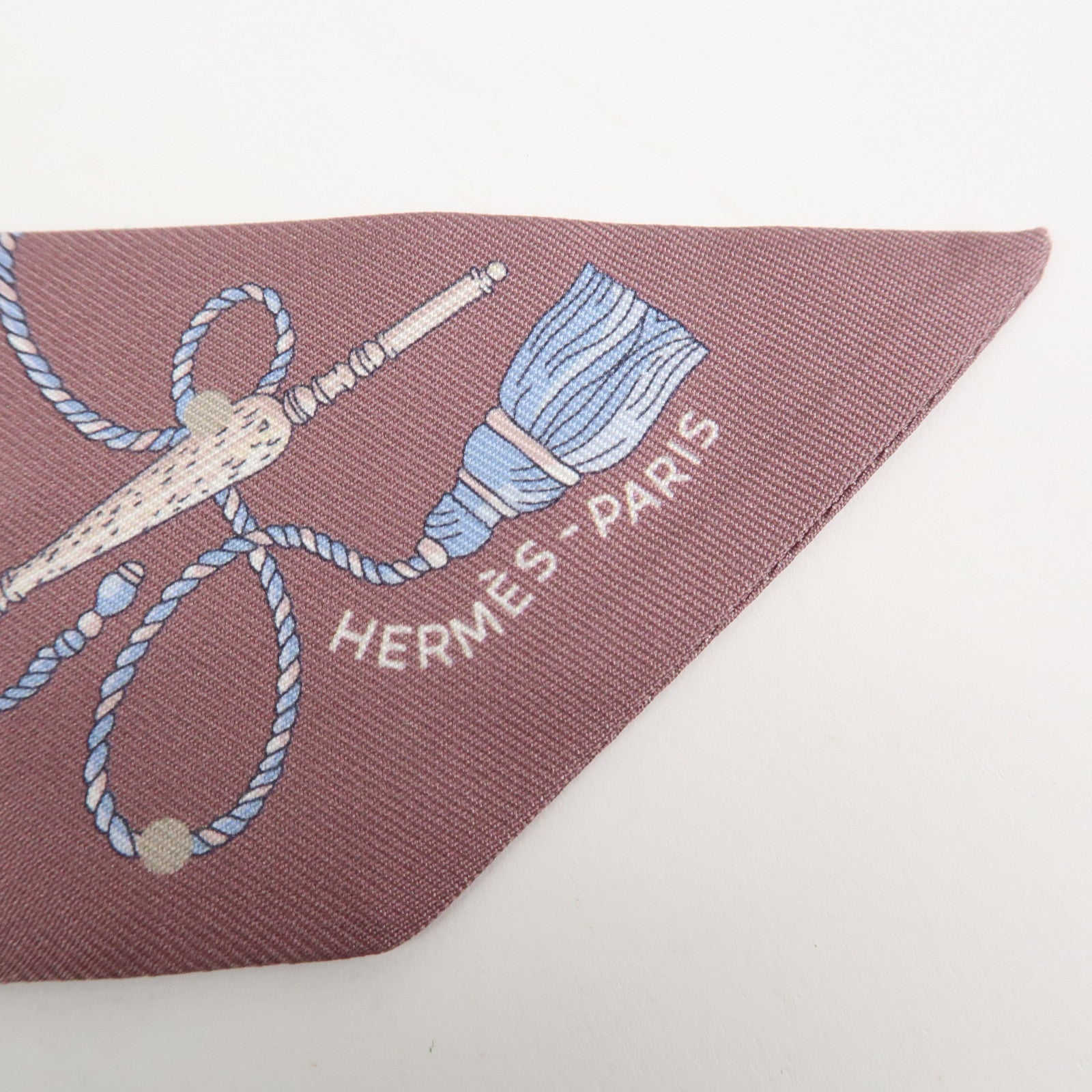 HERMES Silk 100% Twilly Scarf LES CLES A POIS Purple Multicolor