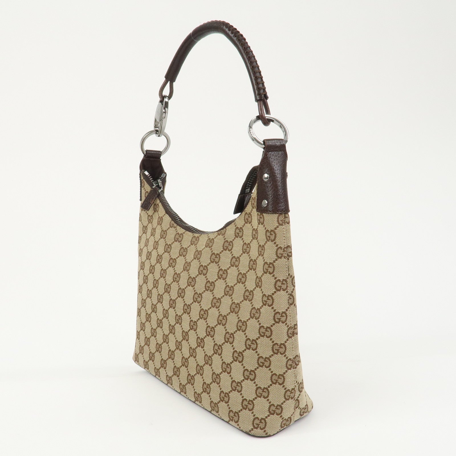 GUCCI GG Monogram Canvas Leather Shoulder Bag Beige Brown 115003