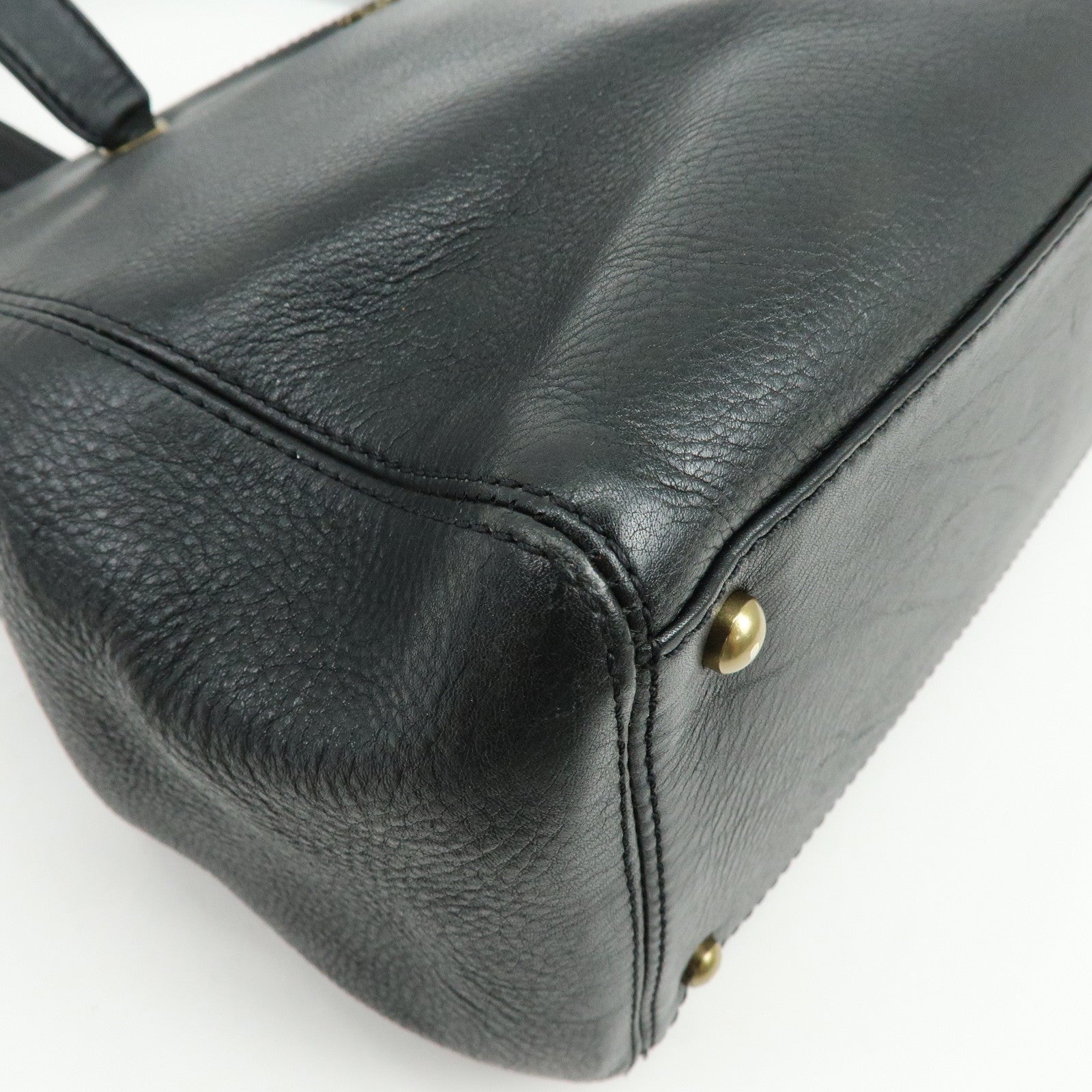 CHANEL Calf Leather 2Way Bag Shoulder Bag Tote Bag Black Gold