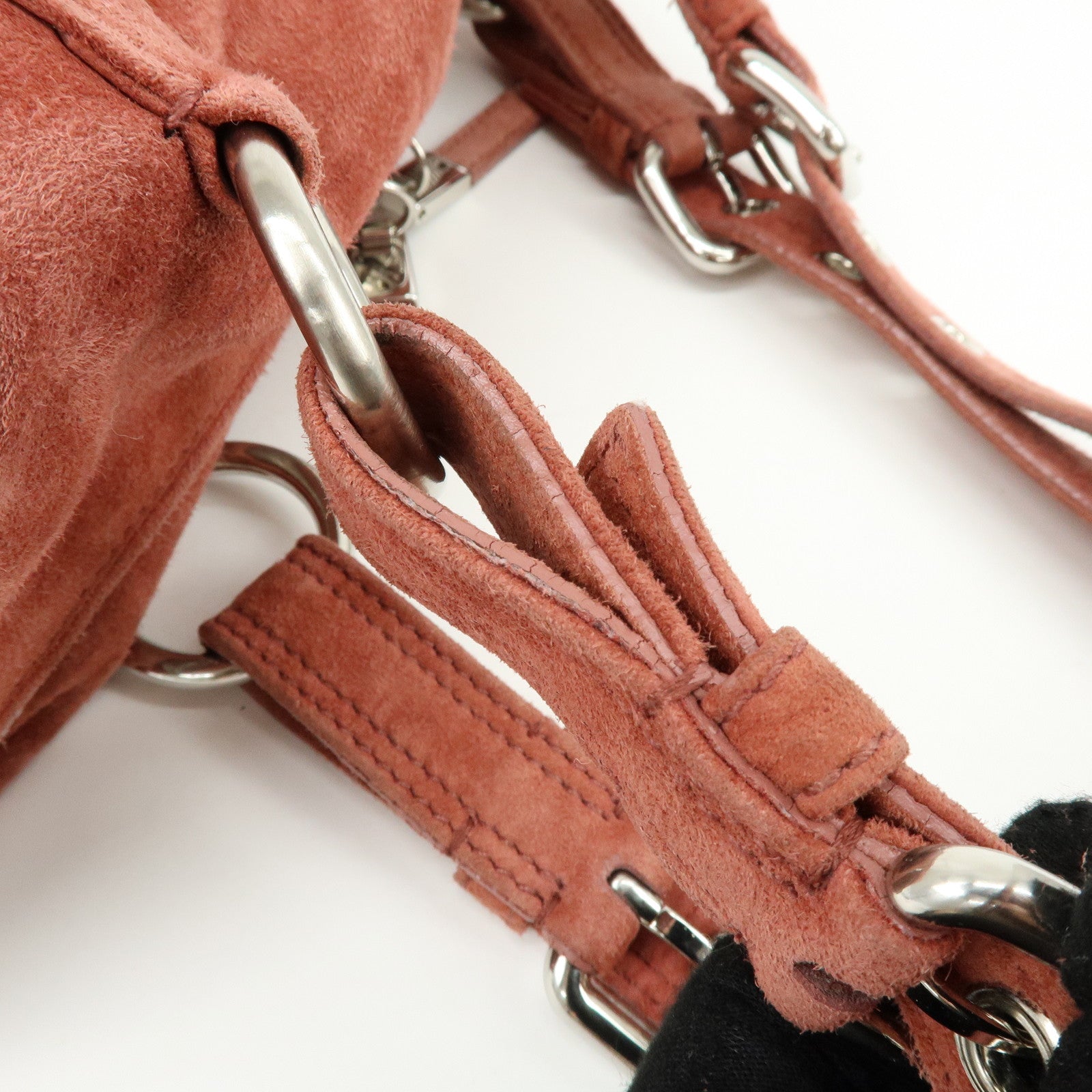 PRADA Suede Boston Bag Hand Bag Pink BR2630