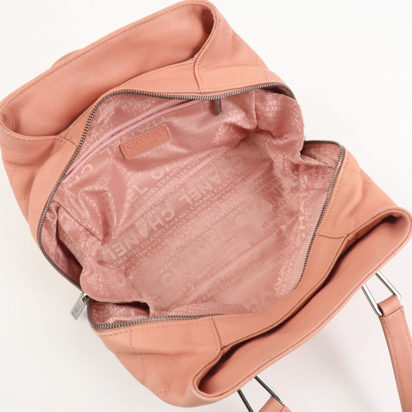 CHANEL Chocolate Bar Calf Leather Boston Bag Hand Bag Pink