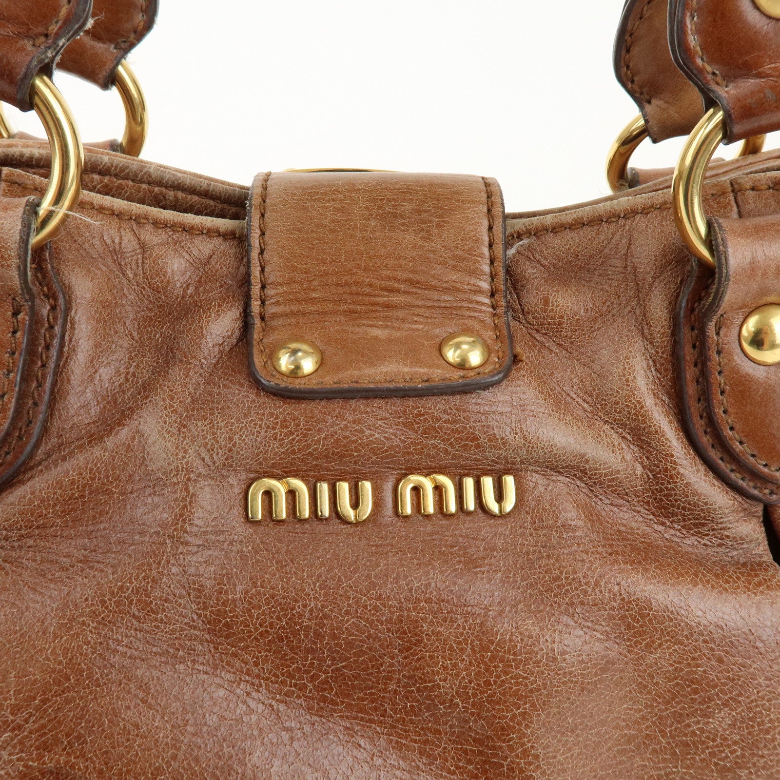 MIU MIU Leather Side Ribbon 2Way Shoulder Bag Hand Bag Brown RN0686