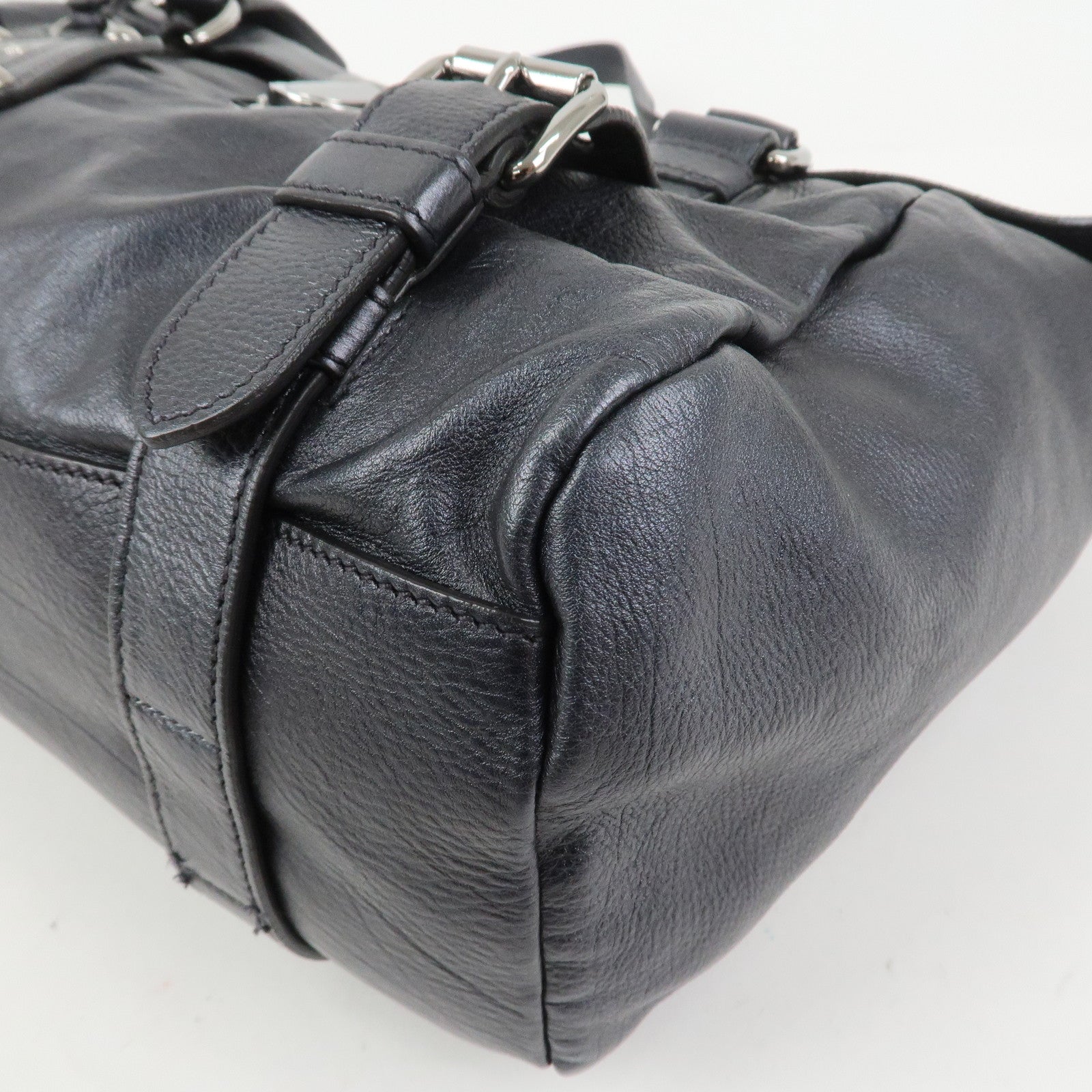 PRADA Logo Leather Shoulder Bag Hand Bag Black BR3901