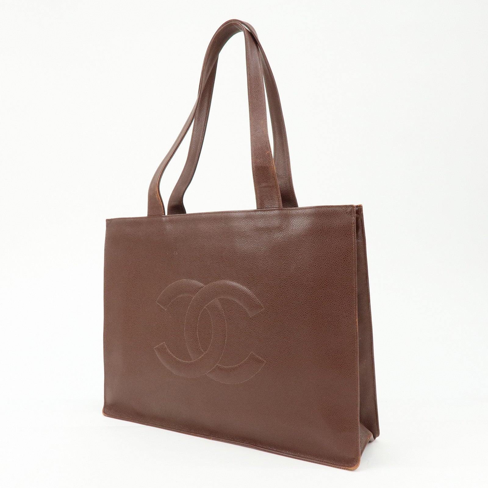 CHANEL COCO Mark Caviarskin Tote Bag Shoulder Bag Brown