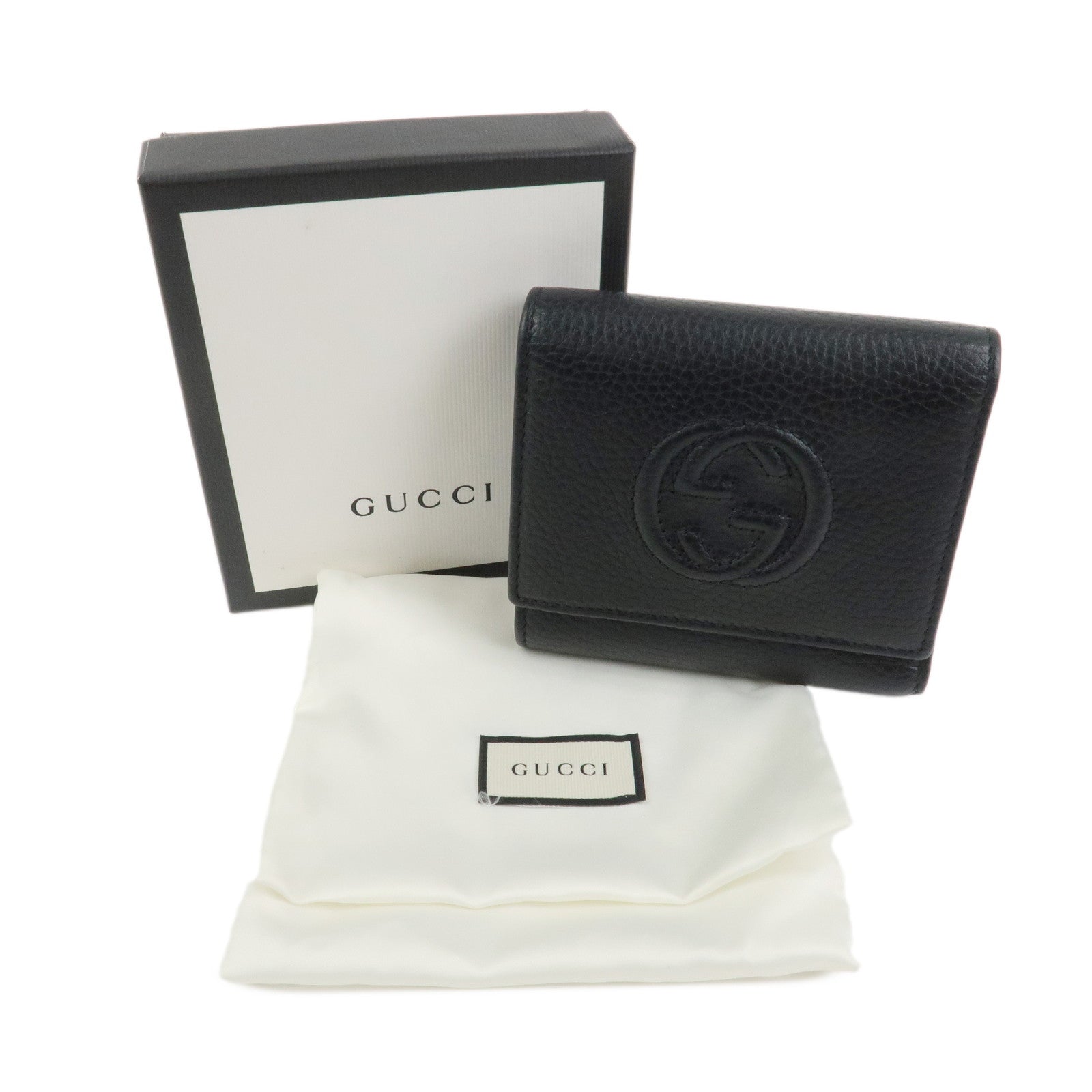 GUCCI SOHO Interlocking G Calf Leather Compact Wallet Black 598207