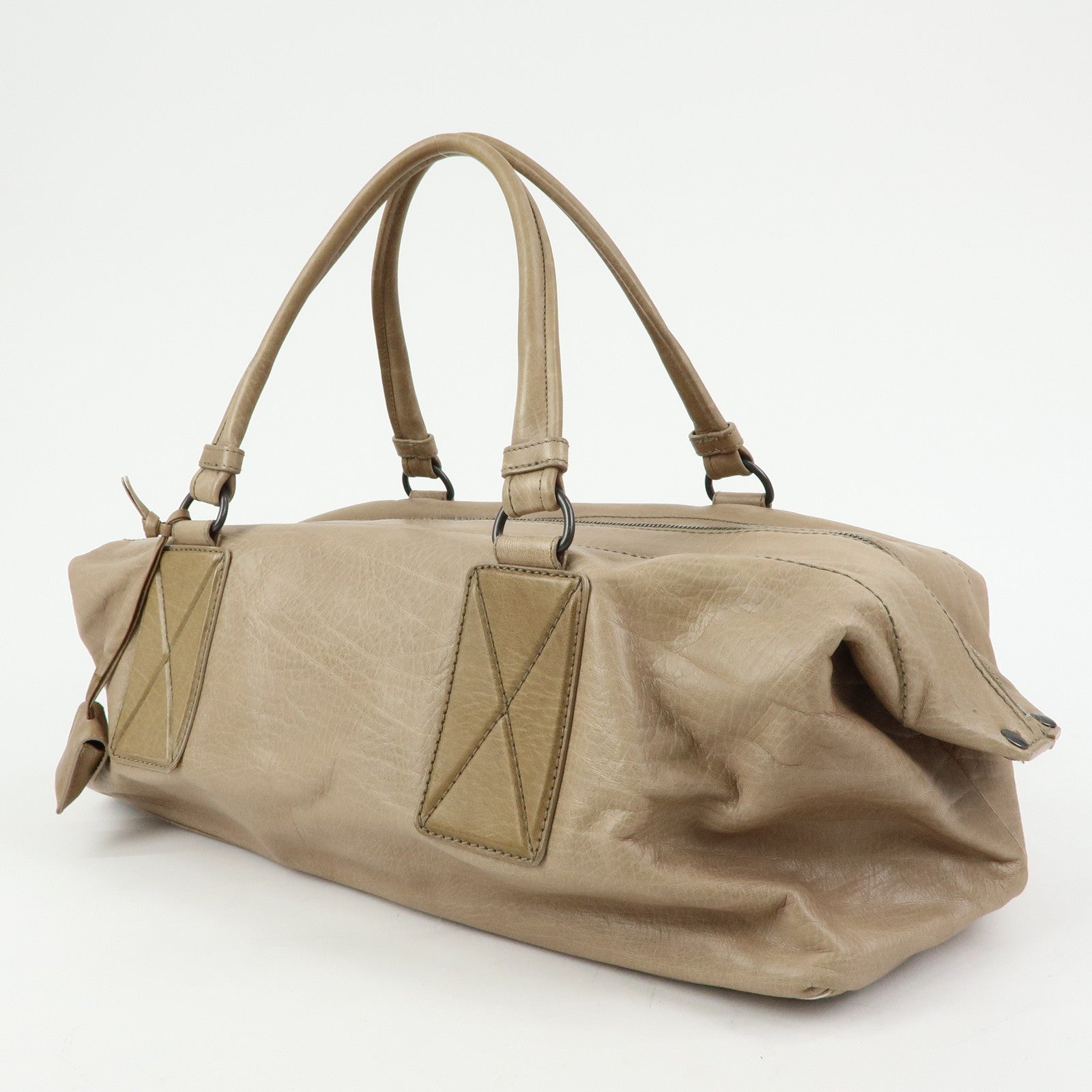 BOTTEGA VENETA Canvas Leather Boston Bag Hand Bag Beige 145119