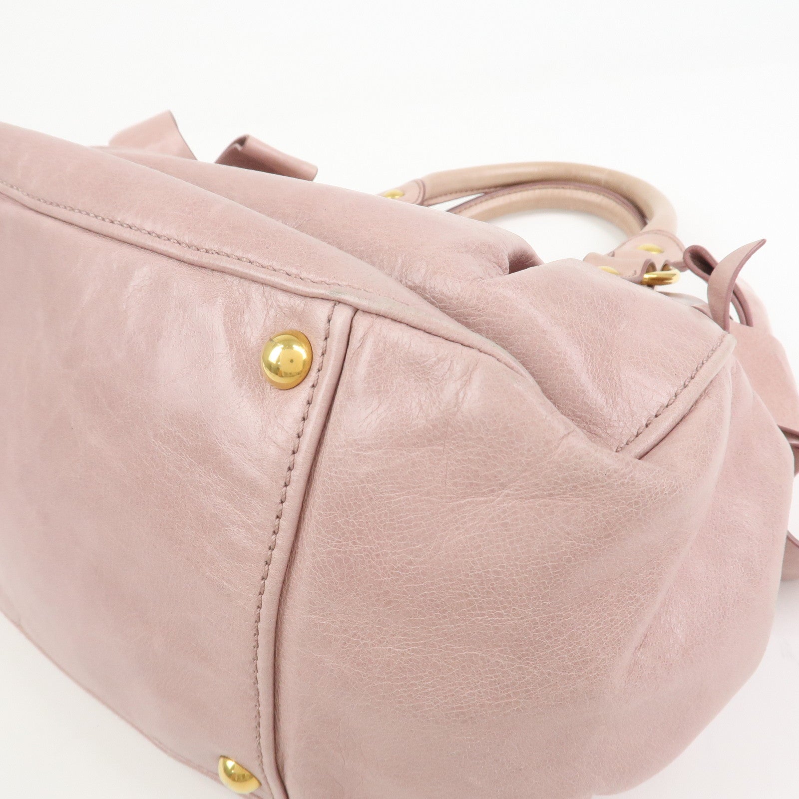 MIU MIU Leather Side Ribbon 2Way Hand Shoulder Bag Pink RN0686