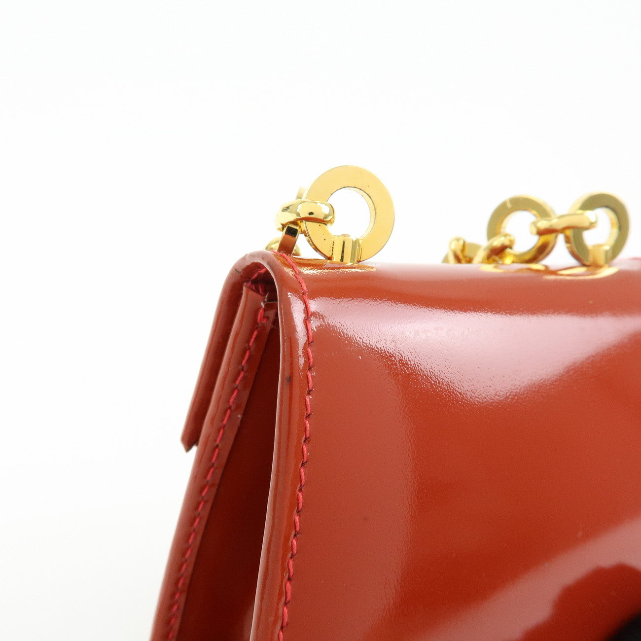Ferragamo Gancini Patent Leather Chain Shoulder Crossbody Bag Red